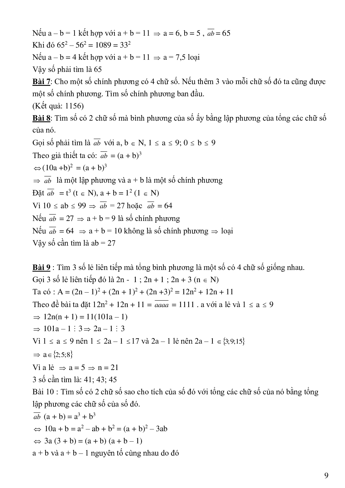Bài tập cơ bản và nâng cao số chính phương (trang 9)