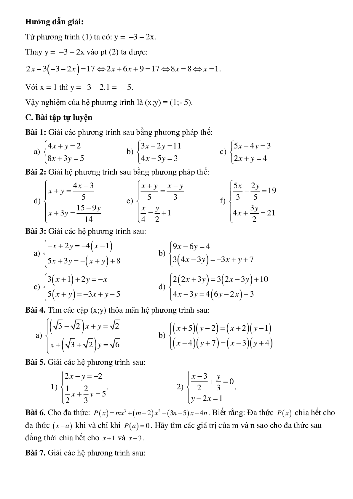 Các bước Giải hệ phương trình bằng phương pháp thế và bài tập vận dụng (trang 2)