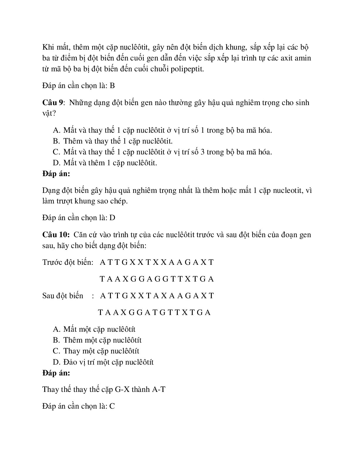 102 câu Trắc nghiệm Sinh học 12 Bài 4 có đáp án 2023: Đột biến gen (trang 4)