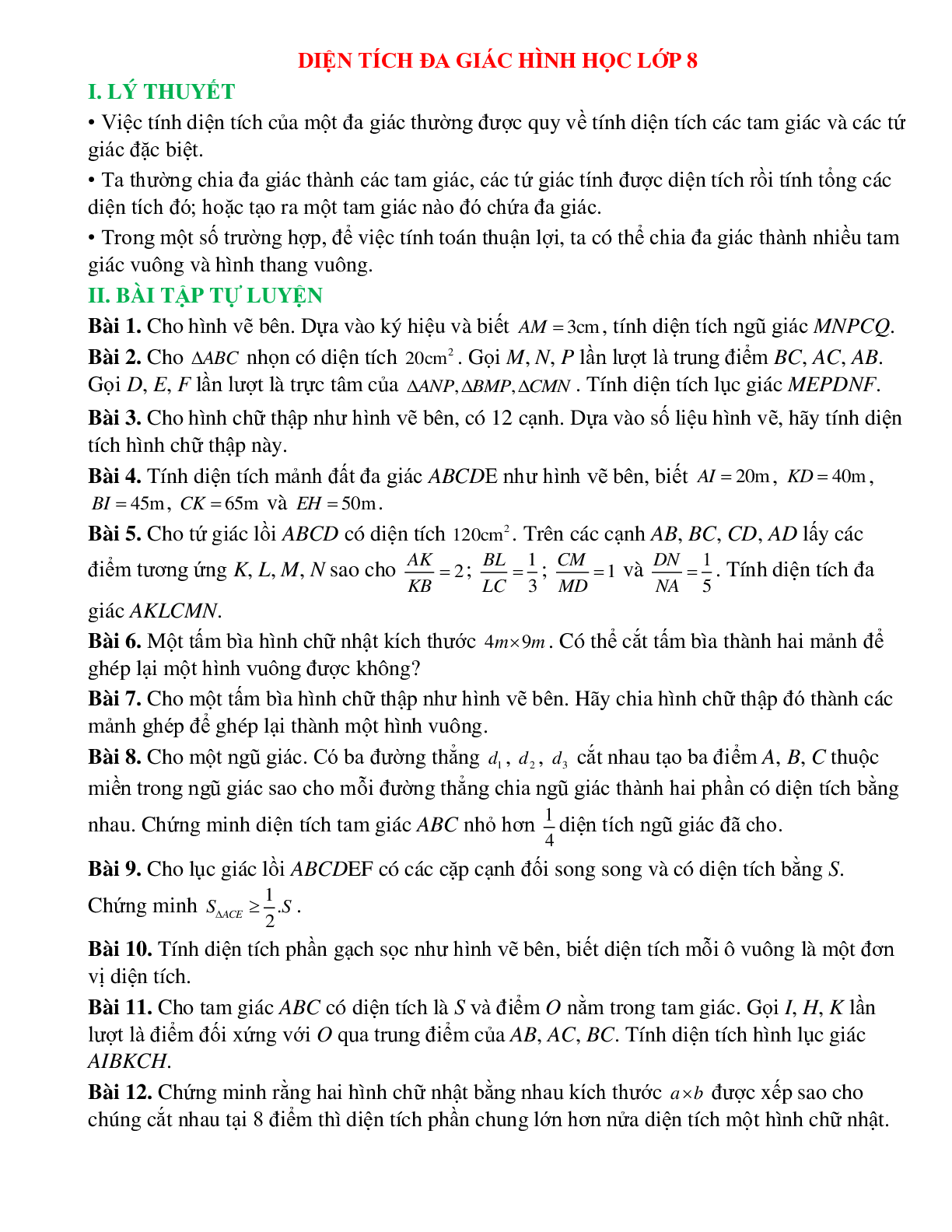Diện tích đa giác hình học lớp 8 (trang 1)