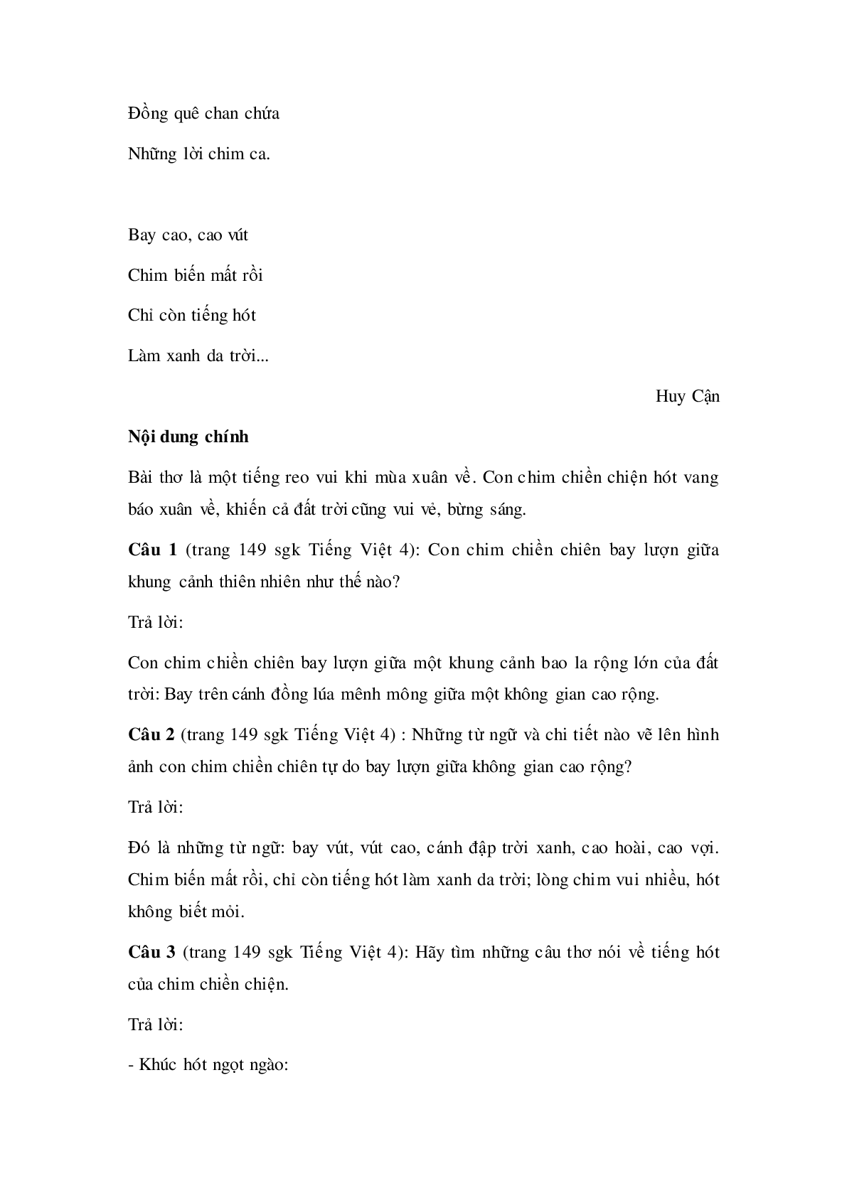 Soạn Tiếng Việt lớp 4: Tập đọc: Con chim chiền chiện mới nhất (trang 2)
