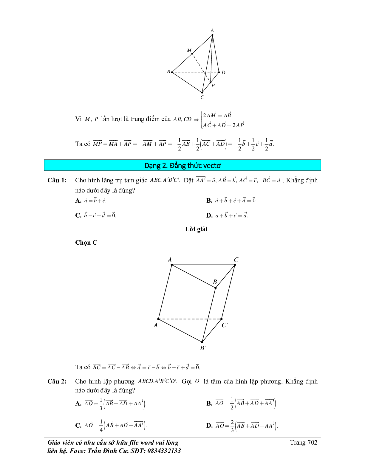 Phân loại và phương pháp giải bài tập vectơ trong không gian, quan hệ vuông góc (trang 8)