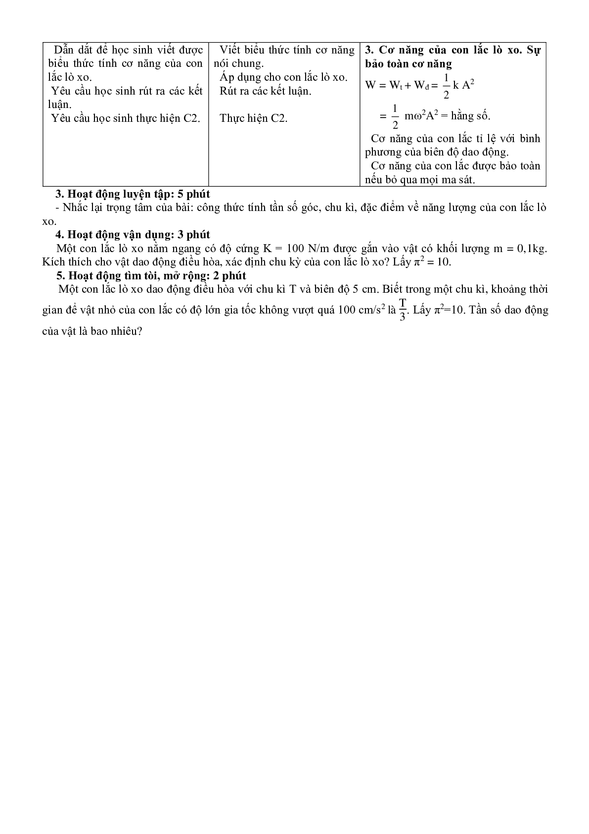 Giáo án Vật Lí 12 Bài 2 Con lắc lò xo mới nhất (trang 3)