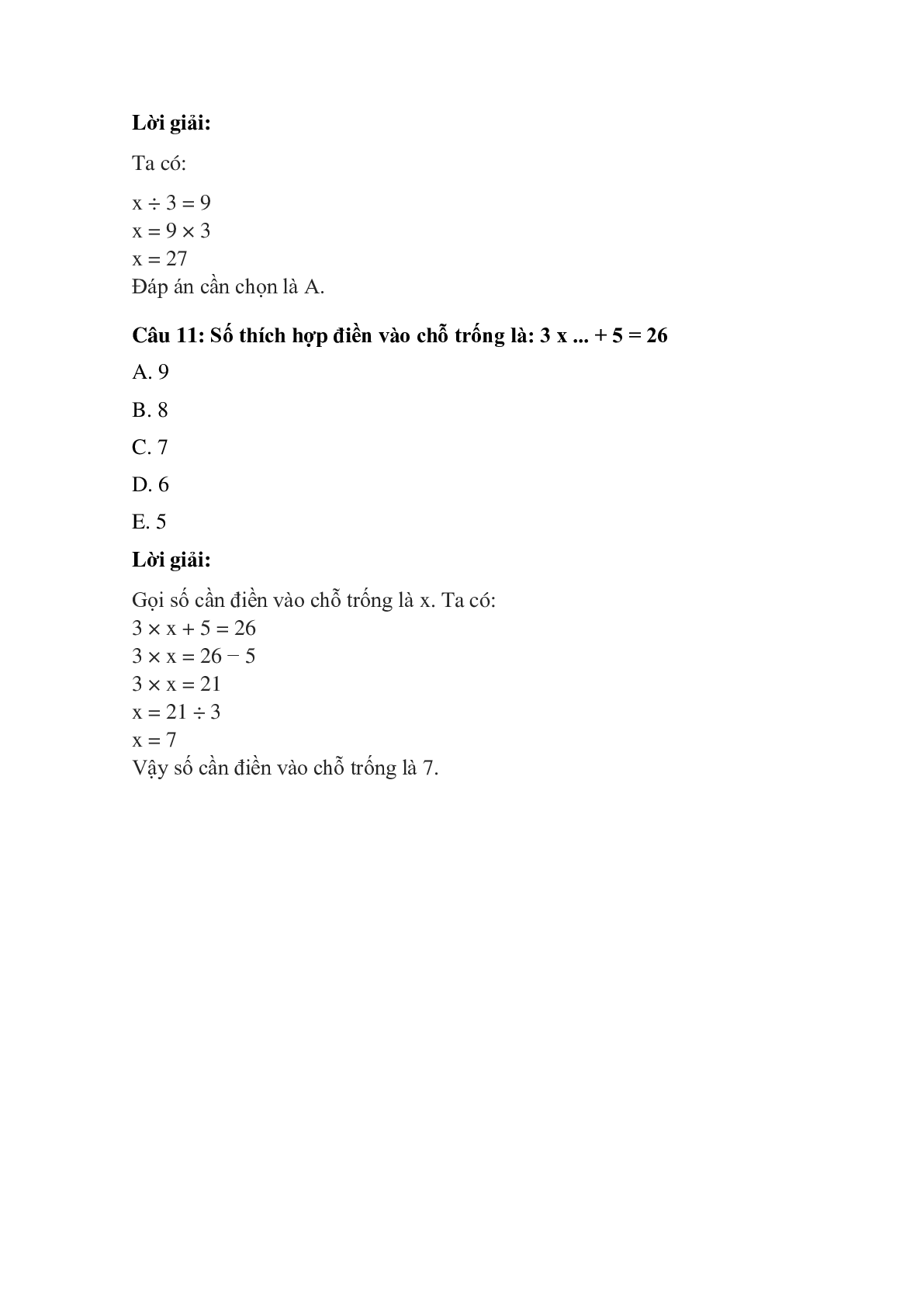 Trắc nghiệm Ôn tập các bảng nhân có đáp án – Toán lớp 3 (trang 5)