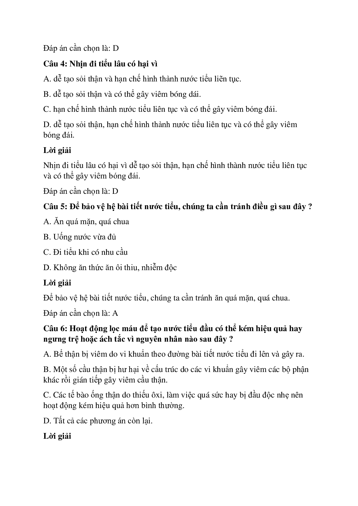 40 câu Trắc nghiệm Sinh học 8 Bài 40 có đáp án 2023: Vệ sinh hệ bài tiết nước tiểu (trang 2)