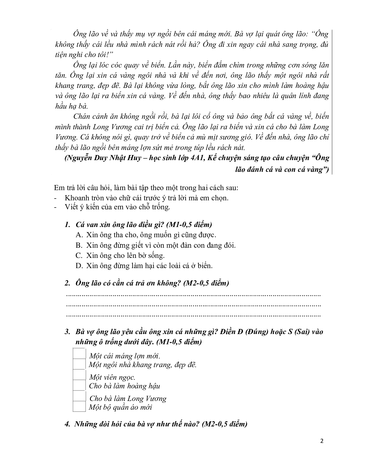 Đề kiểm tra cuối học kỳ 2 môn Tiếng Việt  lớp 4 (trang 2)