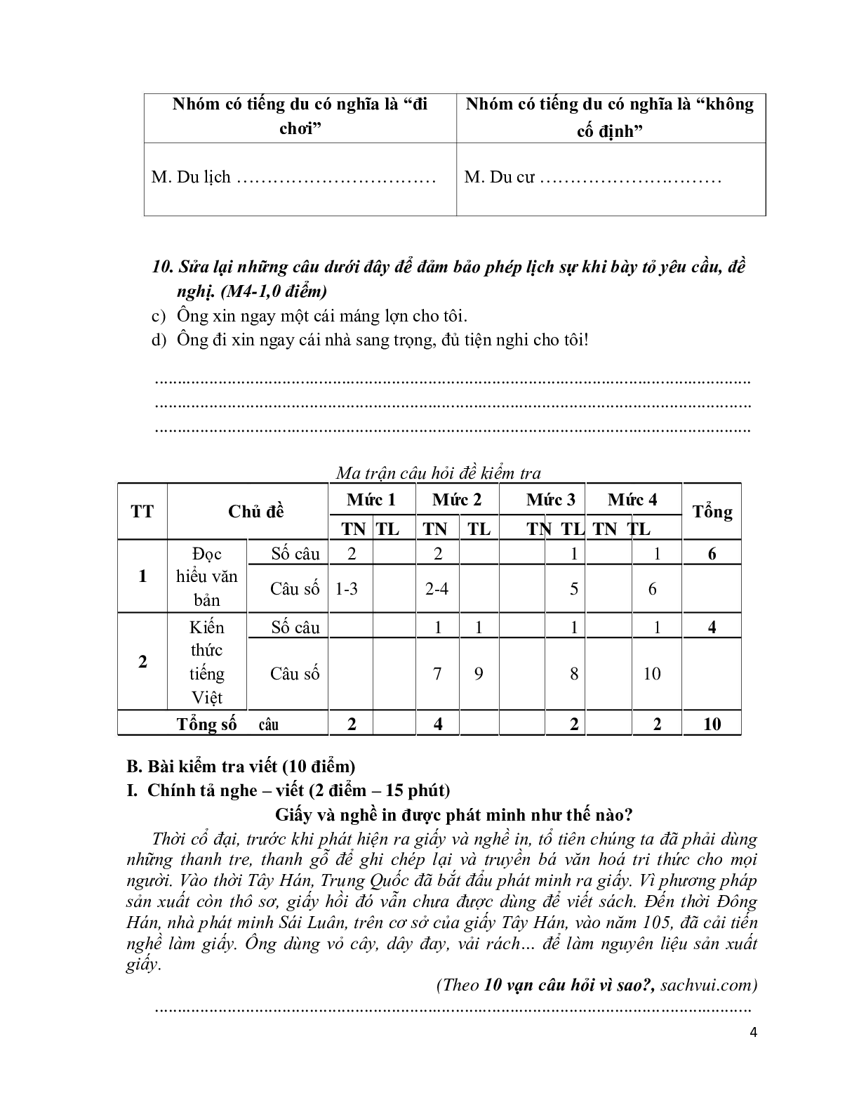 Đề kiểm tra cuối học kỳ 2 môn Tiếng Việt  lớp 4 (trang 4)