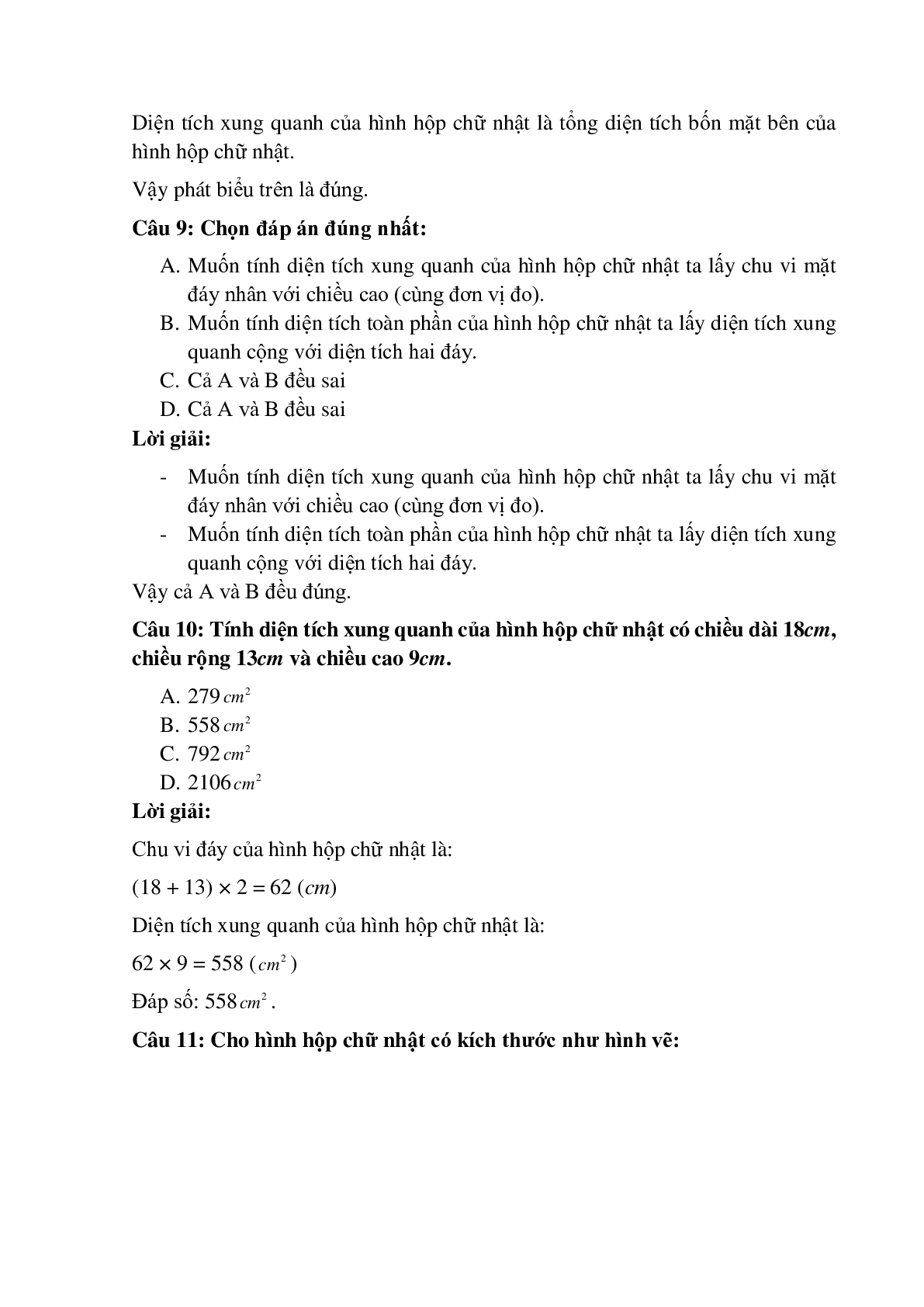 15 câu Trắc nghiệm Diện tích xung quanh, toàn phần của hình hộp chữ nhật có đáp án 2023 – Toán lớp 5 (trang 5)