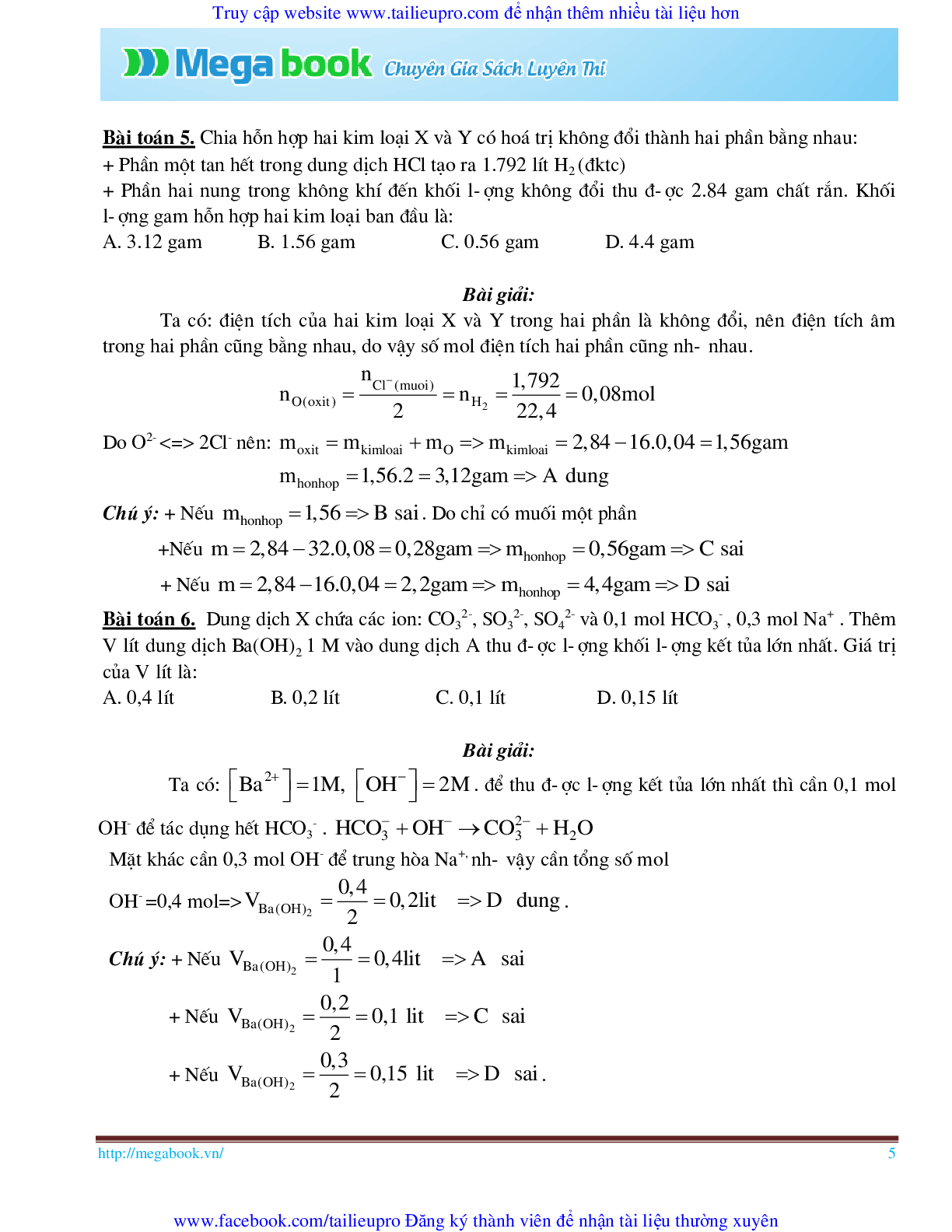 10 Bí quyết chinh phục phương pháp giải toán chủ chốt môn Hóa học ôn thi THPT Quốc Gia (trang 5)