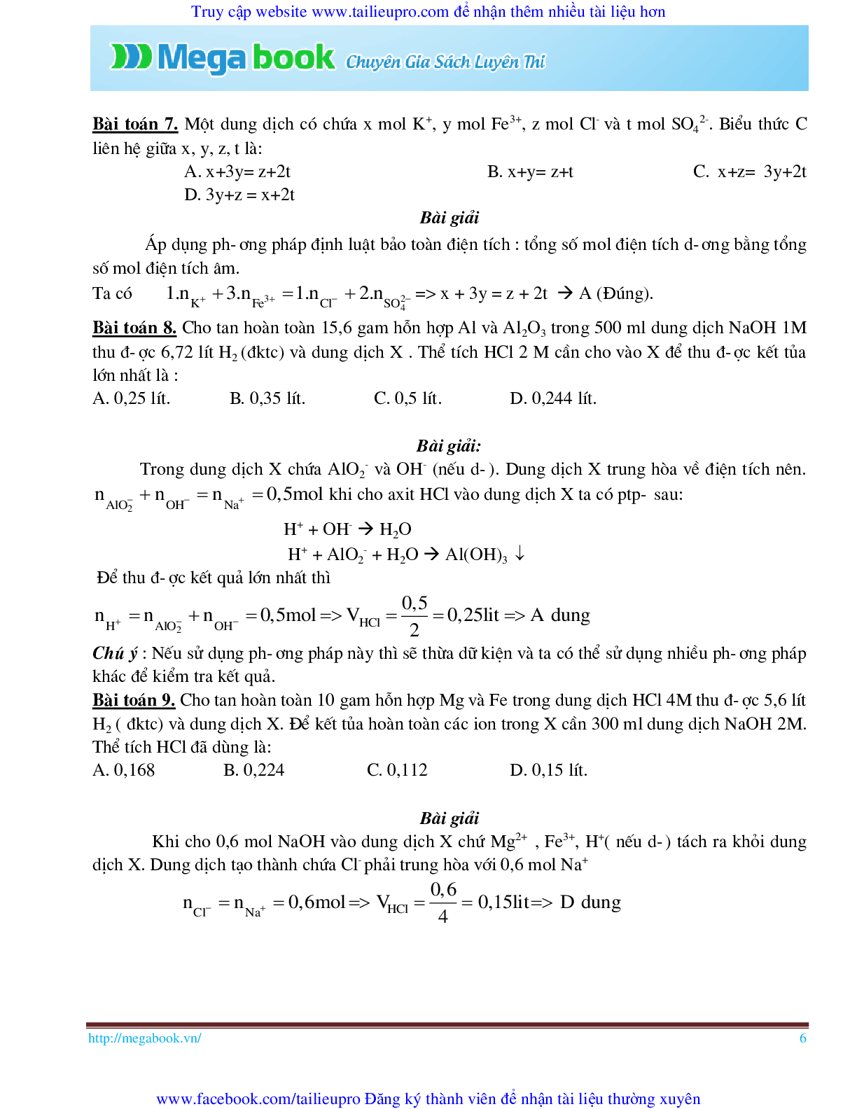 10 Bí quyết chinh phục phương pháp giải toán chủ chốt môn Hóa học ôn thi THPT Quốc Gia (trang 6)