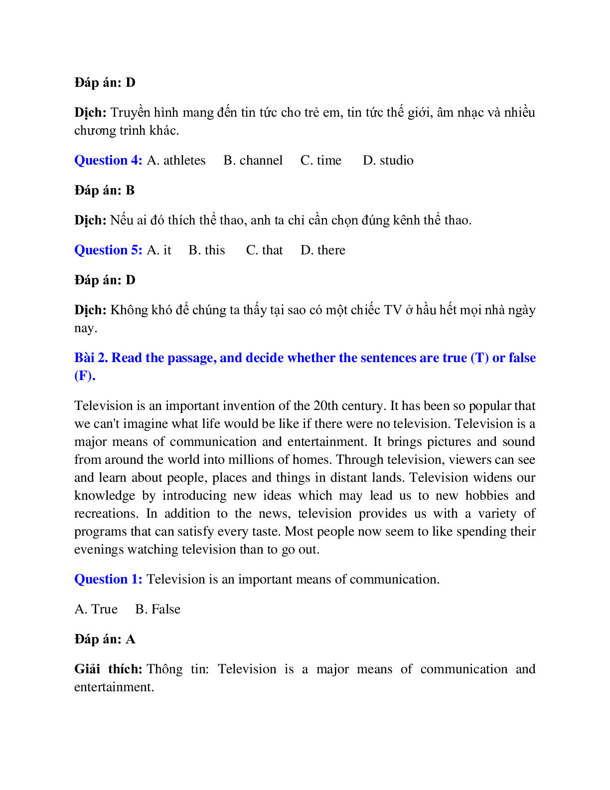 Trắc nghiệm Tiếng Anh 7 Unit 14 có đáp án: Freetime fun (trang 7)