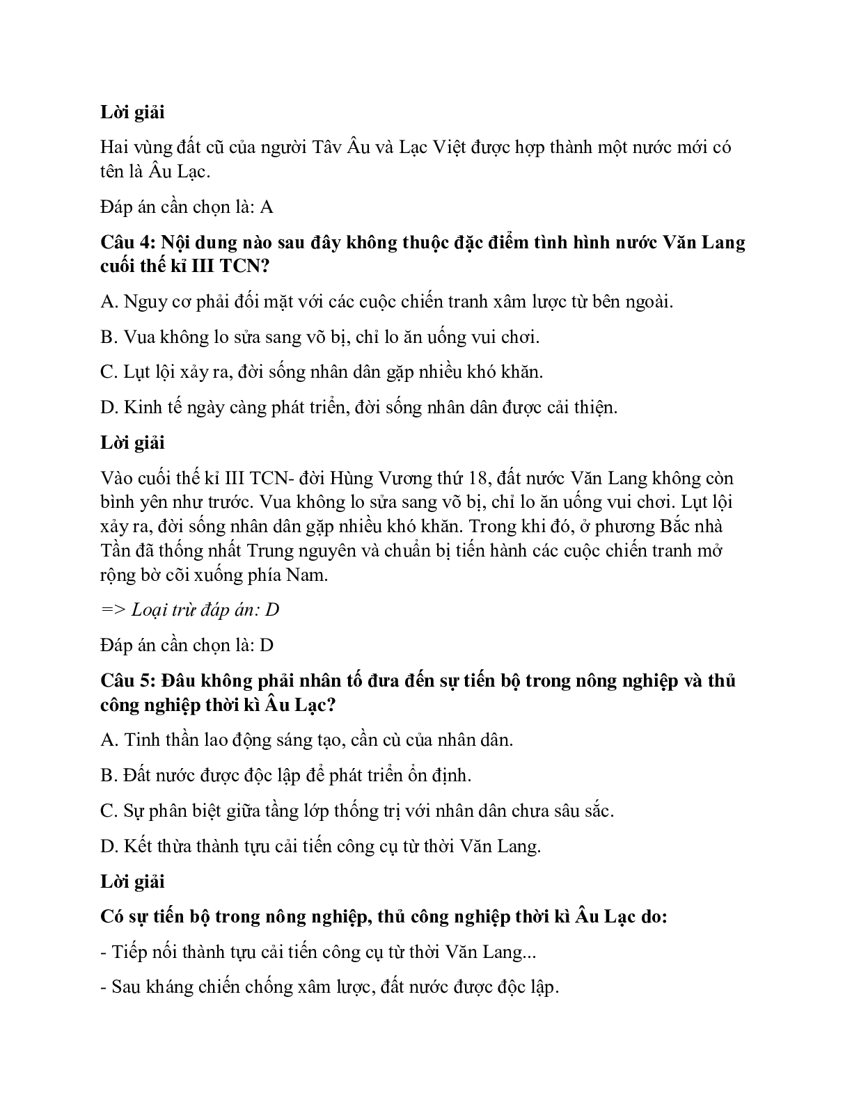 Trắc nghiệm Lịch sử 6 Bài 14 có đáp án: Bài tập Nước Âu Lạc (trang 2)