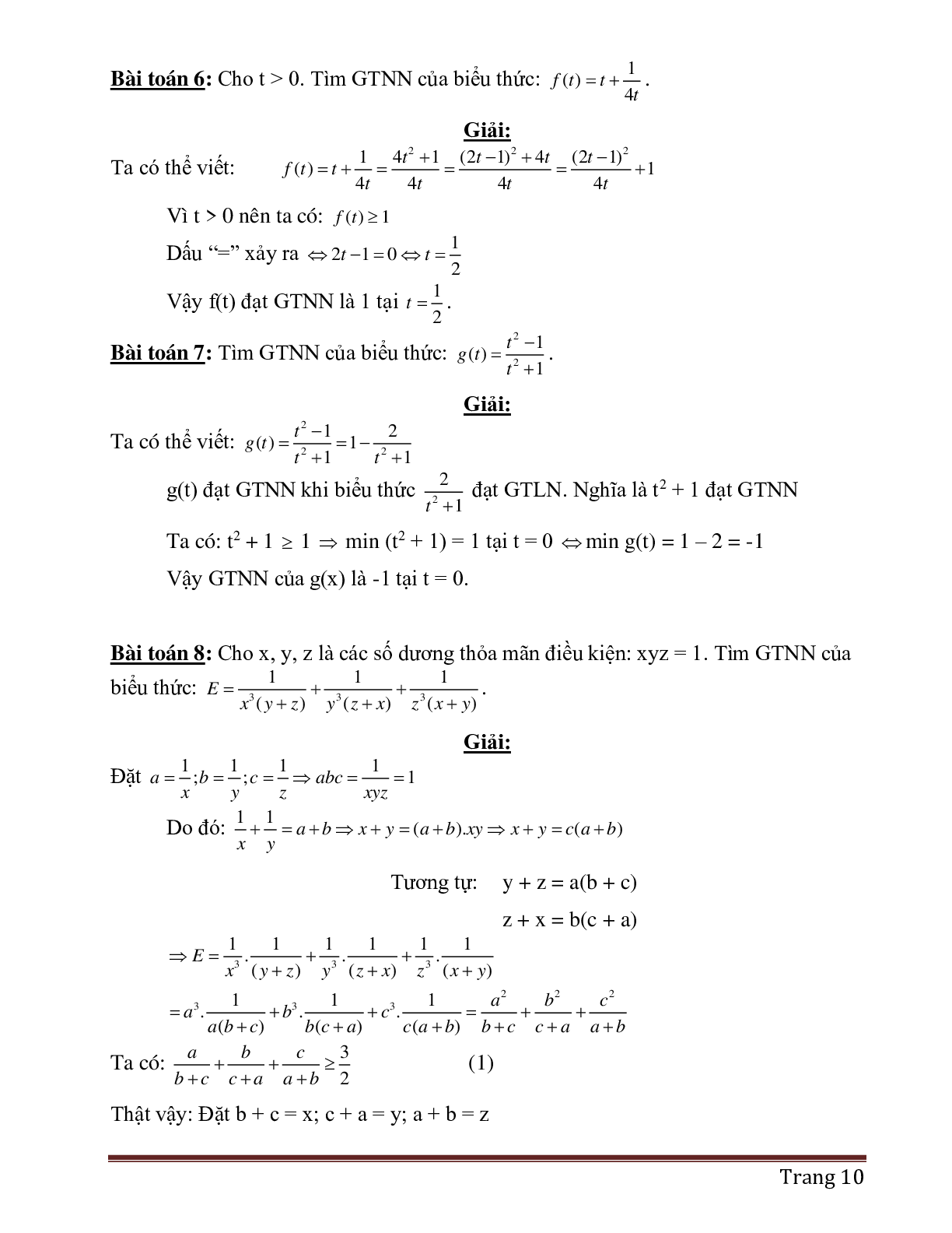 Chuyên đề HSG: Tìm GTLN, GTNN của biểu thức môn Toán lớp 9 (trang 10)