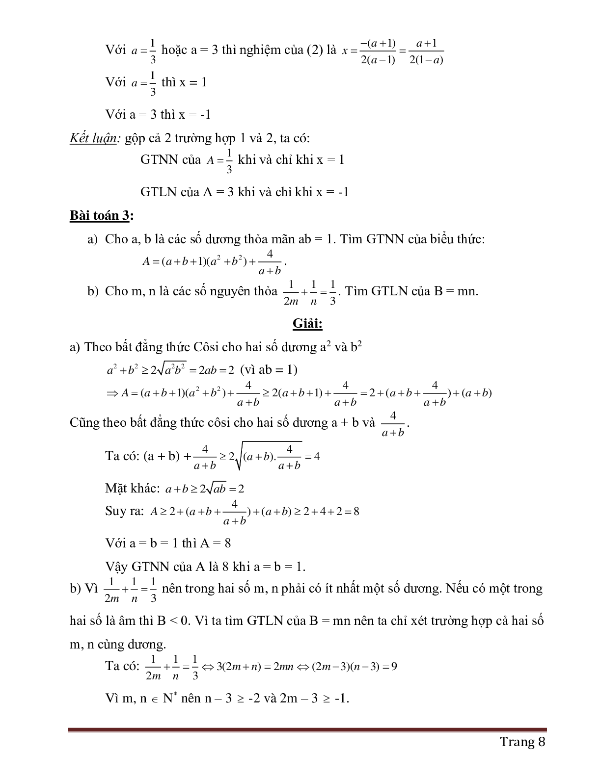 Chuyên đề HSG: Tìm GTLN, GTNN của biểu thức môn Toán lớp 9 (trang 8)