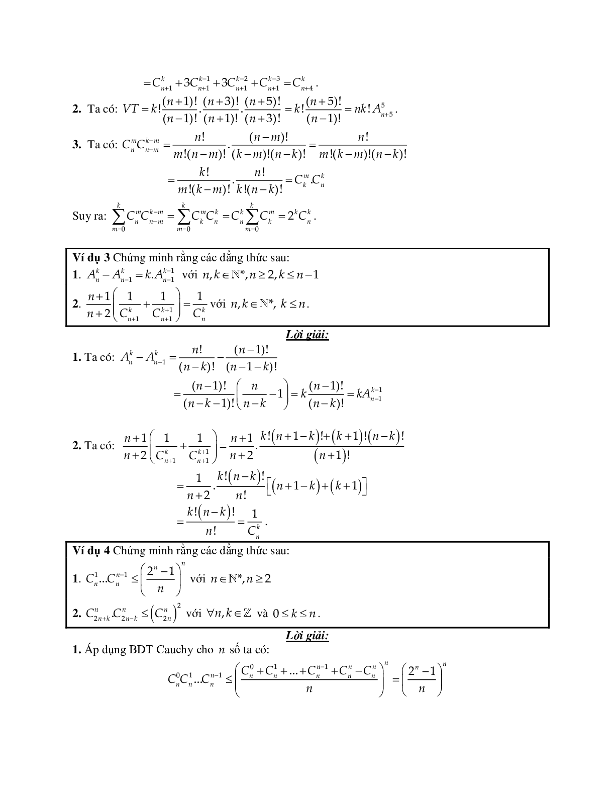 Phương pháp giải và bài tập về Cách chứng minh các đẳng thức tổ hợp (trang 2)
