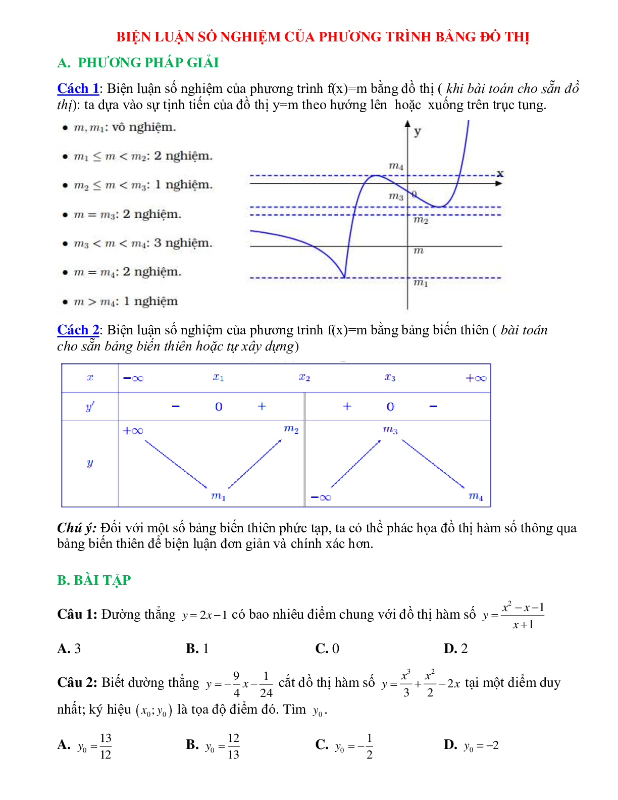 Biến luận số nghiệm của phương trình bằng đồ thị (trang 1)
