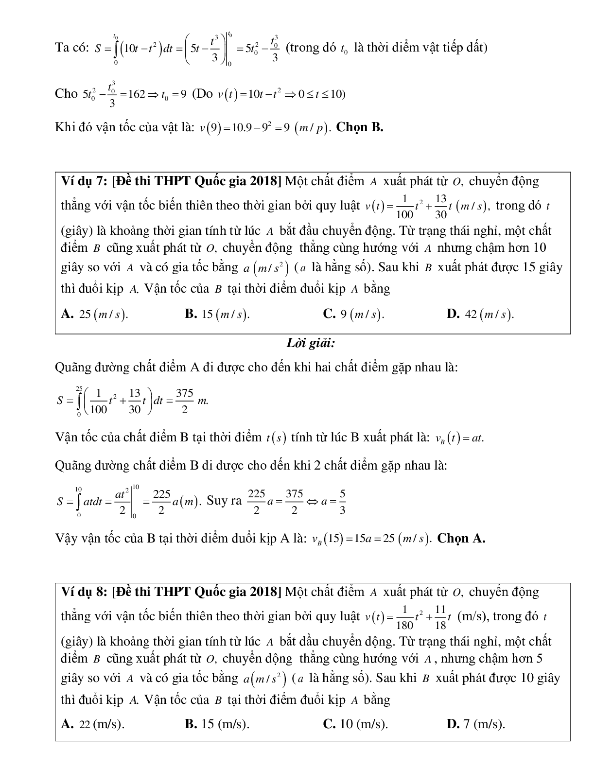 Ứng dụng tích phân vào bài toán liên quan đến quãng đường, vận tốc, gia tốc và thời gian Toán 12 (trang 4)