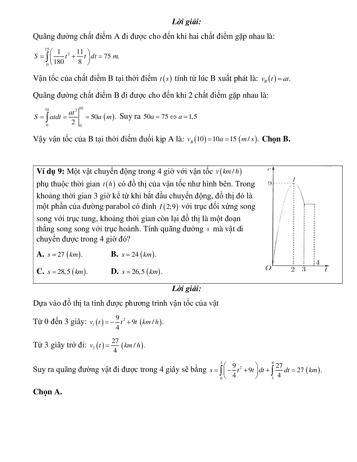 Ứng dụng tích phân vào bài toán liên quan đến quãng đường, vận tốc, gia tốc và thời gian Toán 12 (trang 5)