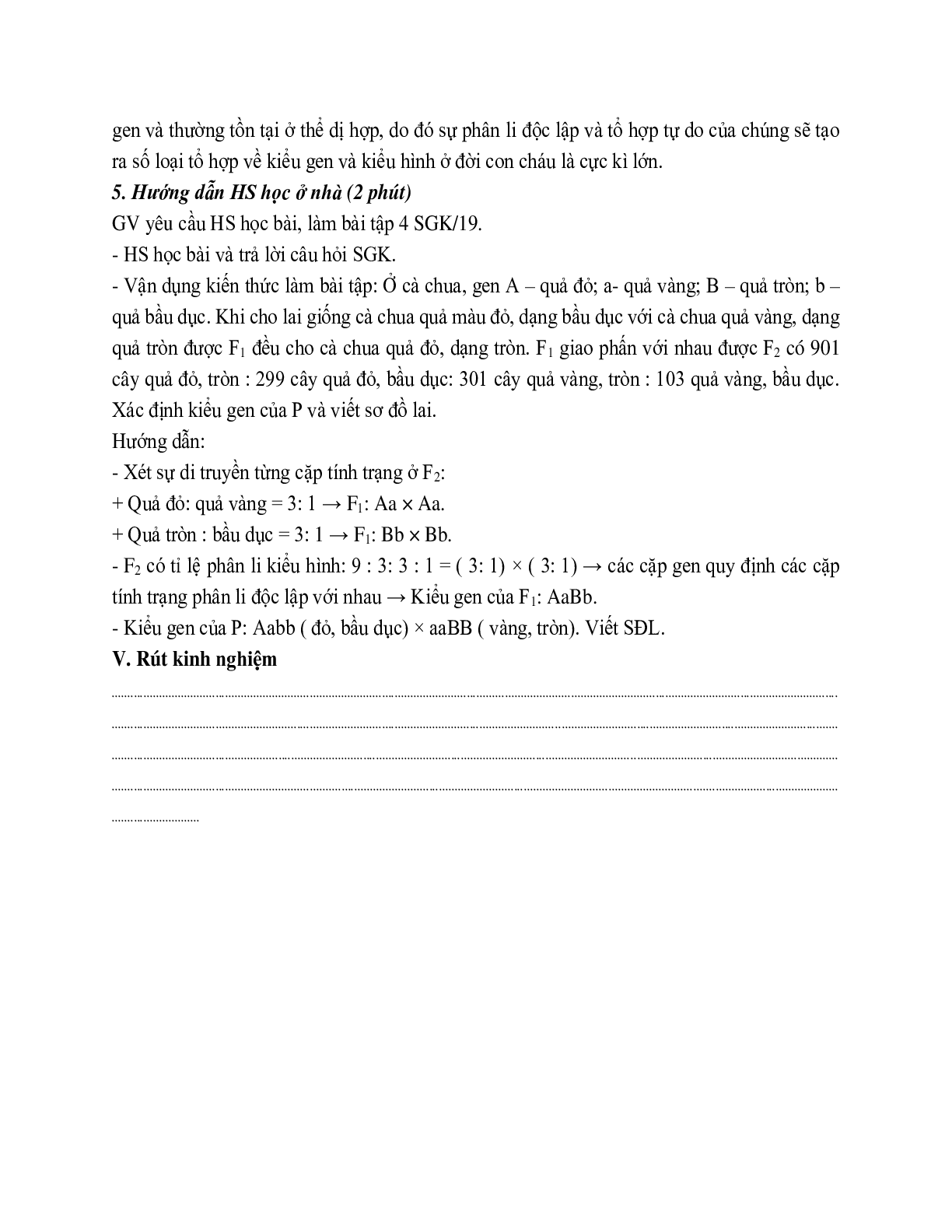 Giáo án Sinh học 9 Bài 5: Lai hai cặp tính trạng (tiếp theo) mới nhất (trang 7)