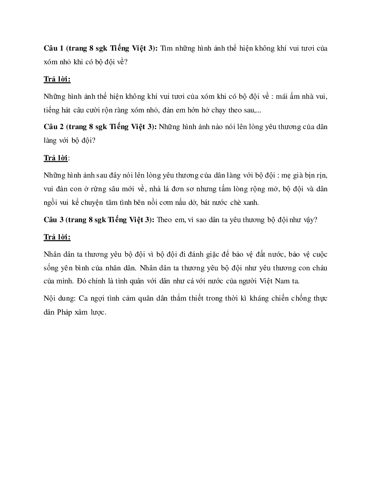 Soạn Tiếng Việt lớp 3: Tập đọc: Bộ đội về làng mới nhất (trang 2)