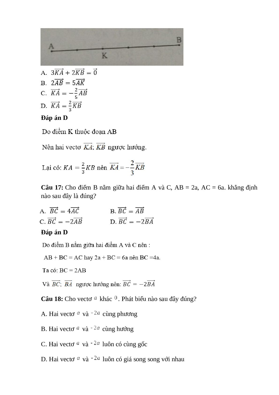 Trắc nghiệm Tích của vecto vs một số (phần 1) có đáp án – Toán lớp 10 (trang 10)