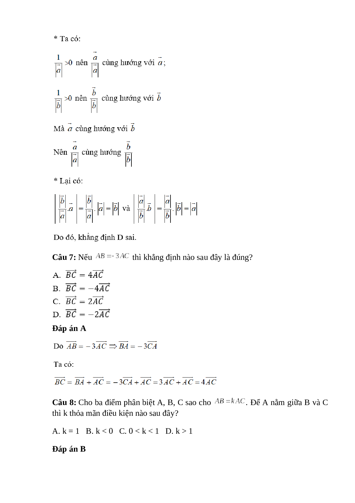 Trắc nghiệm Tích của vecto vs một số (phần 1) có đáp án – Toán lớp 10 (trang 4)