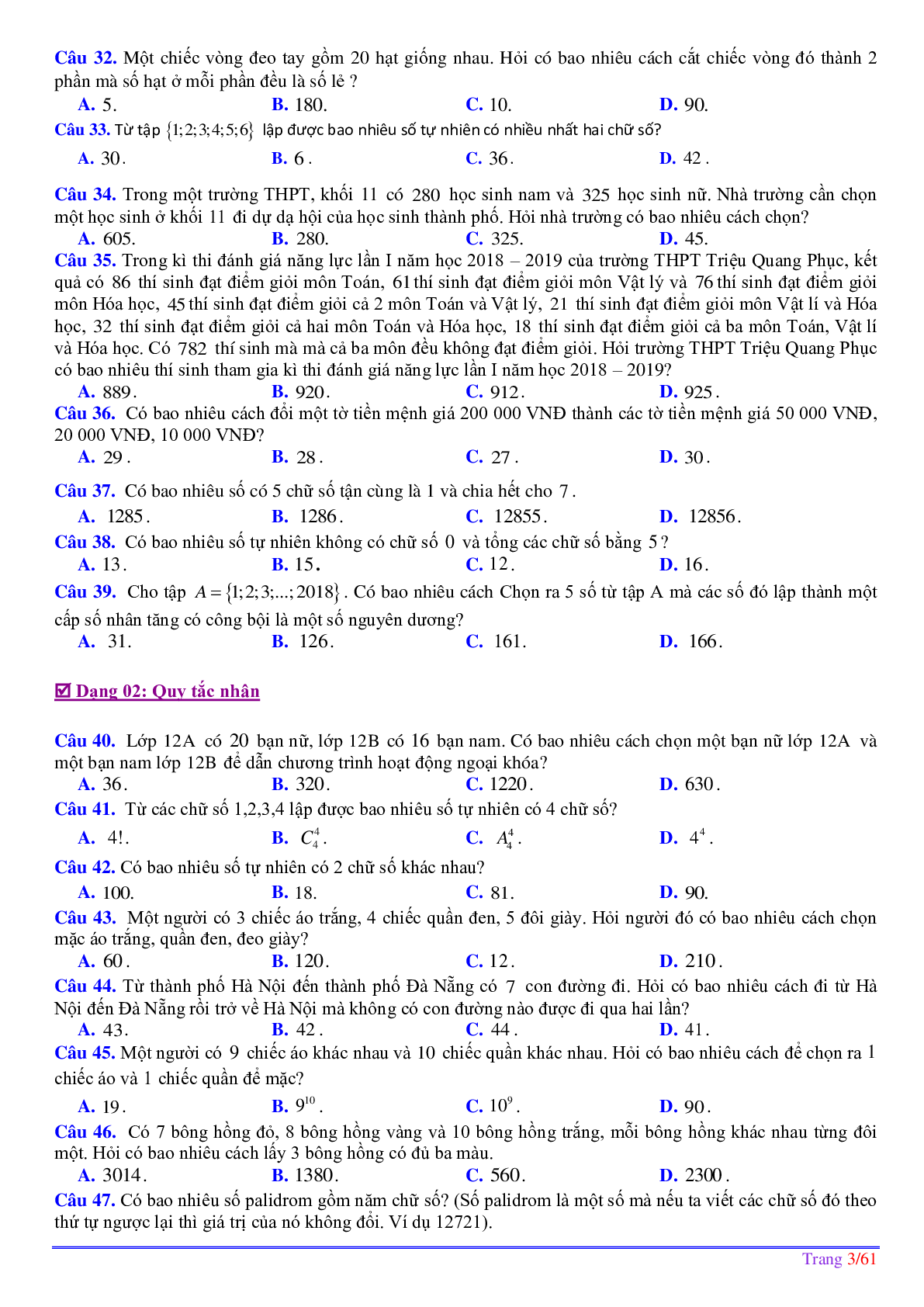 252 bài toán phép đếm ôn thi tốt nghiệp THPT (trang 4)