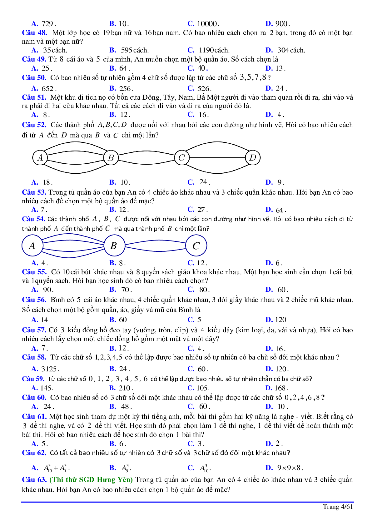 252 bài toán phép đếm ôn thi tốt nghiệp THPT (trang 5)