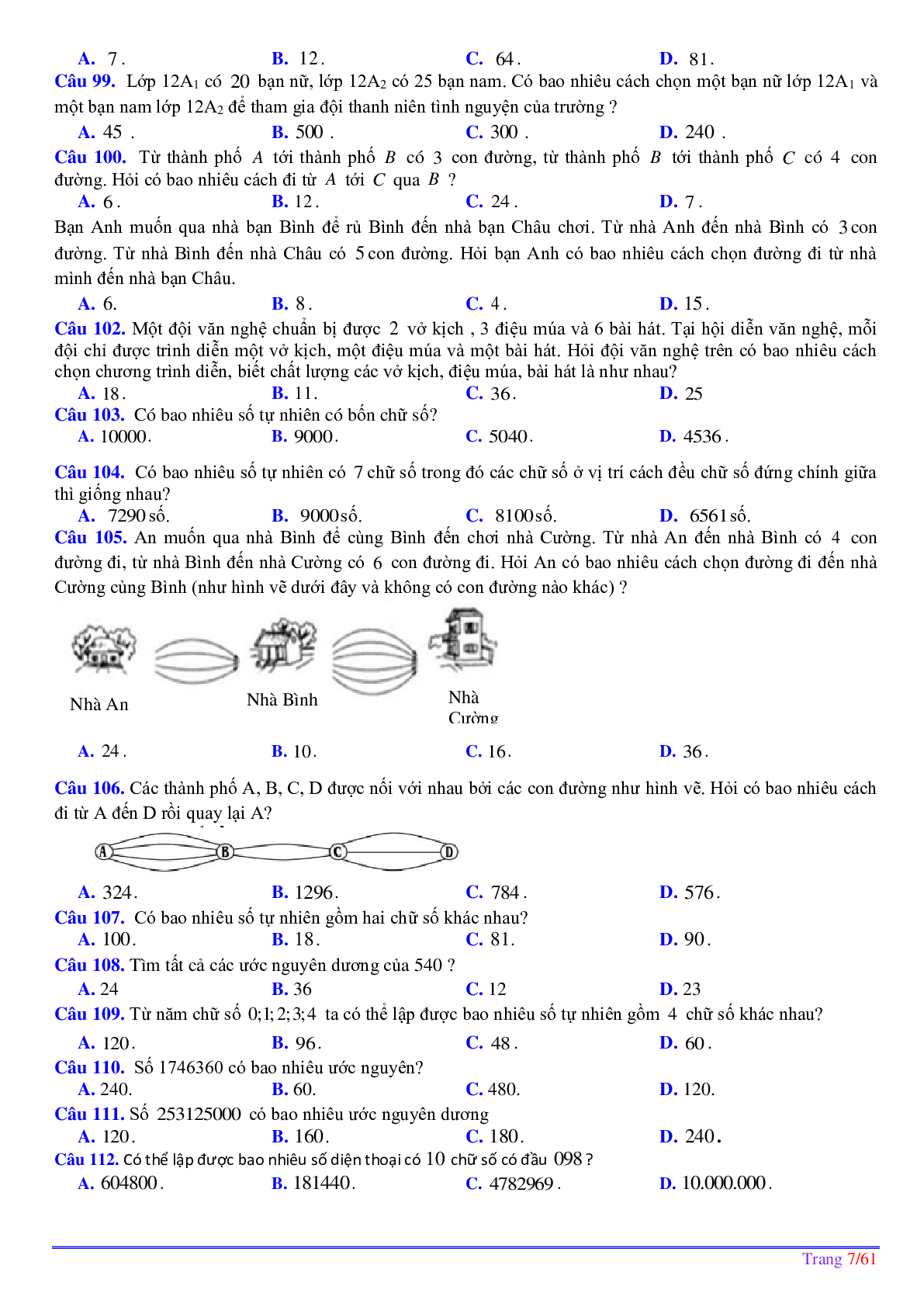 252 bài toán phép đếm ôn thi tốt nghiệp THPT (trang 8)