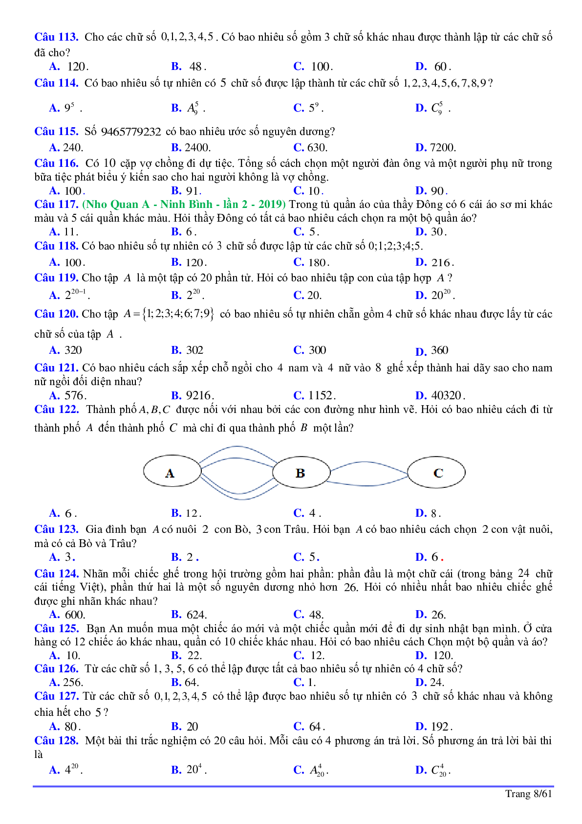 252 bài toán phép đếm ôn thi tốt nghiệp THPT (trang 9)