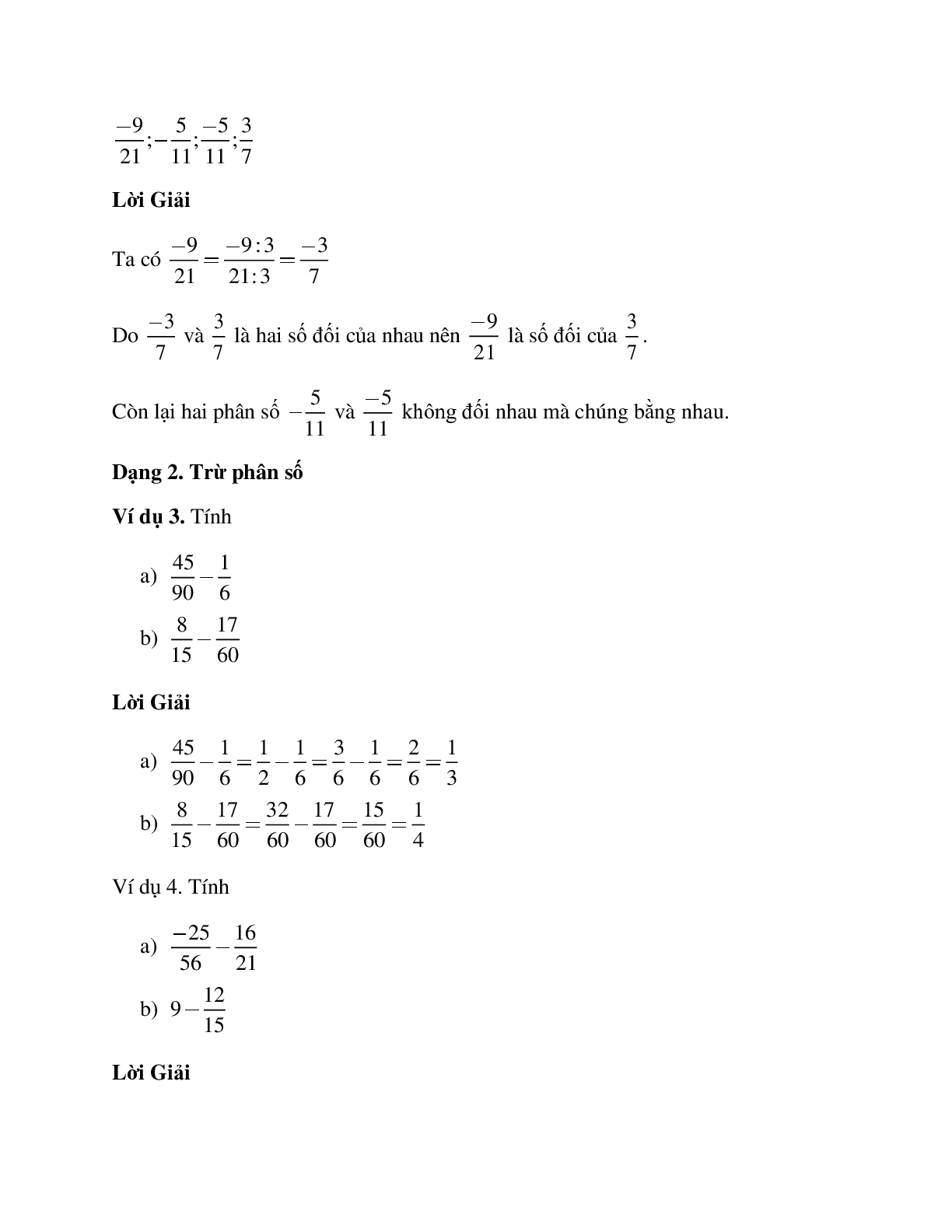 Bài tập về phép trừ phân số chọn lọc, có đáp án (trang 2)
