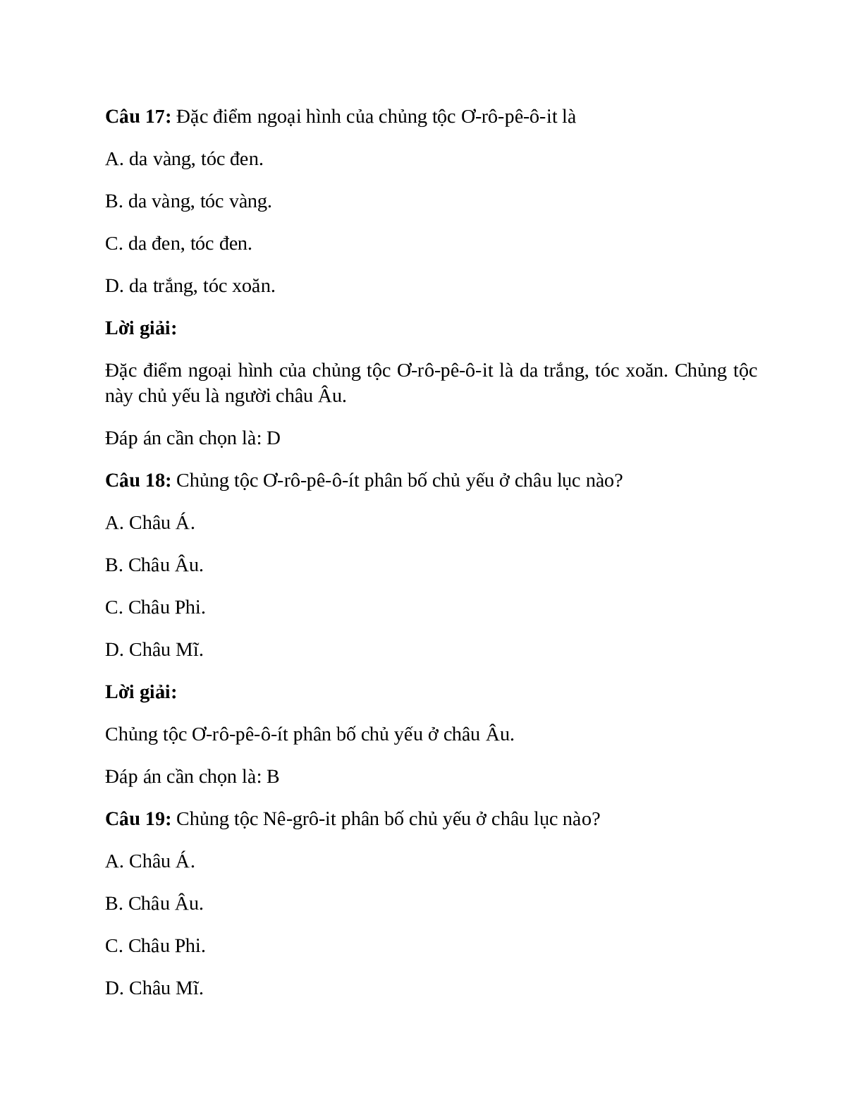 Địa Lí 7 Bài 2 (Lý thuyết và trắc nghiệm): Sự phân bố dân cư. Các chủng tộc trên thế giới (trang 10)