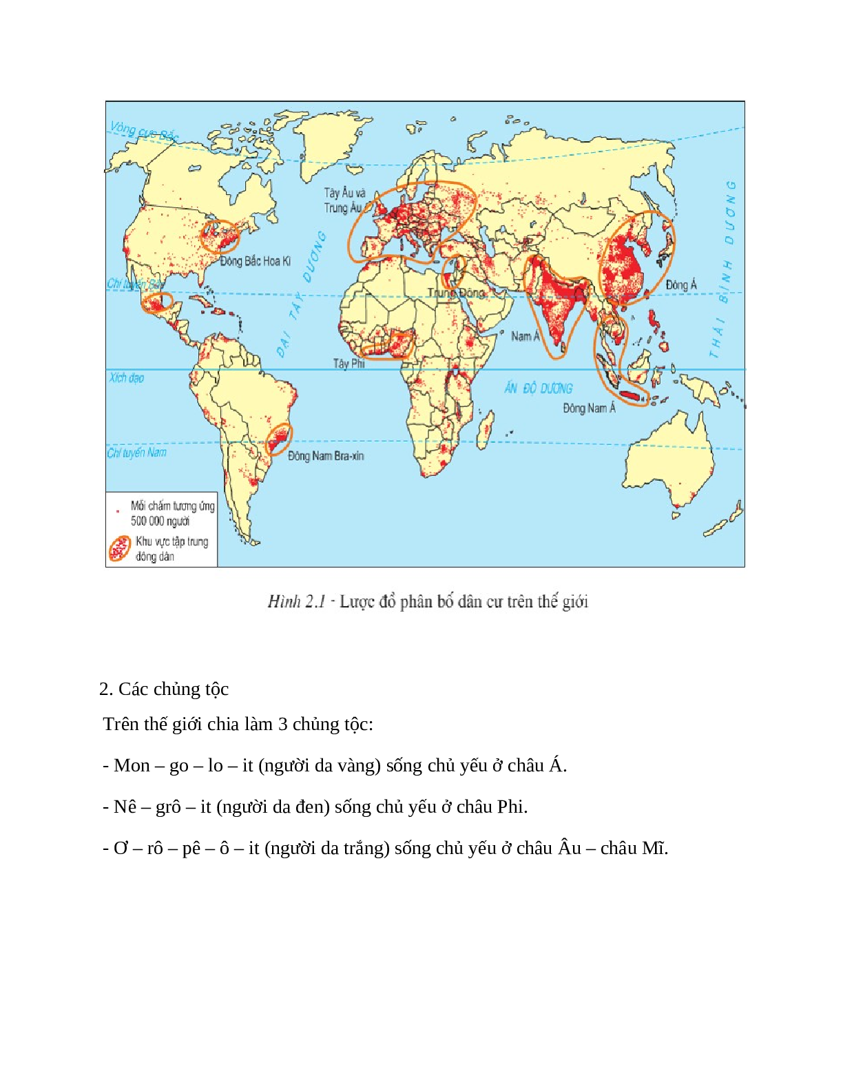 Địa Lí 7 Bài 2 (Lý thuyết và trắc nghiệm): Sự phân bố dân cư. Các chủng tộc trên thế giới (trang 2)