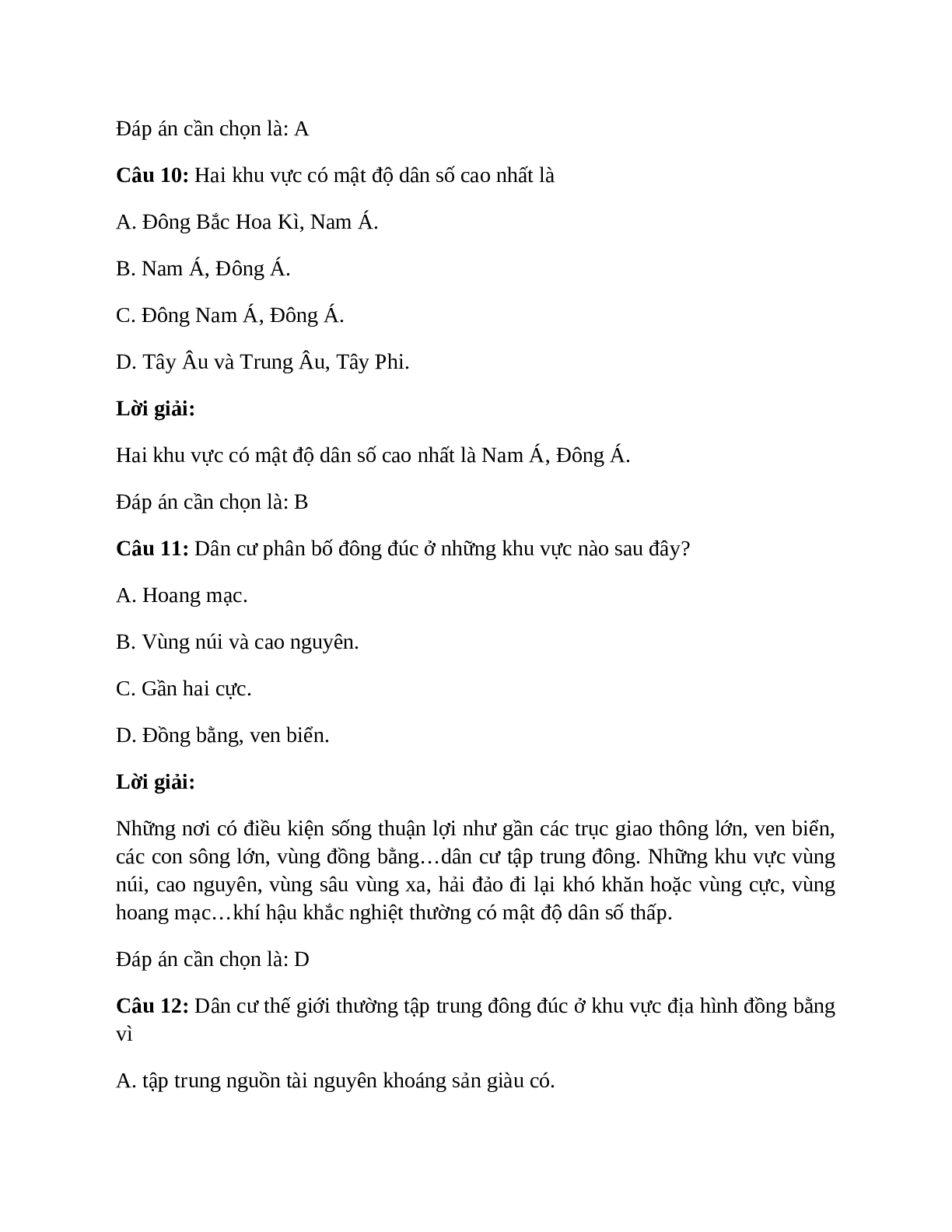 Địa Lí 7 Bài 2 (Lý thuyết và trắc nghiệm): Sự phân bố dân cư. Các chủng tộc trên thế giới (trang 7)