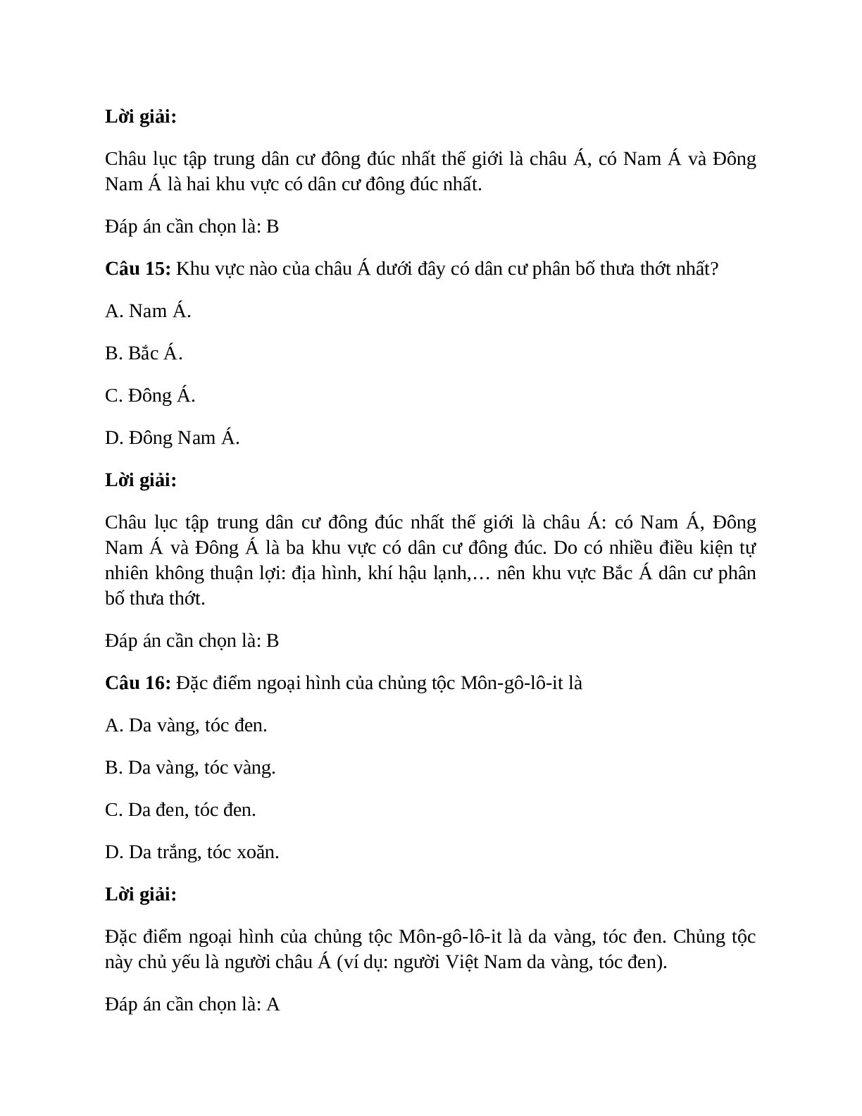 Địa Lí 7 Bài 2 (Lý thuyết và trắc nghiệm): Sự phân bố dân cư. Các chủng tộc trên thế giới (trang 9)