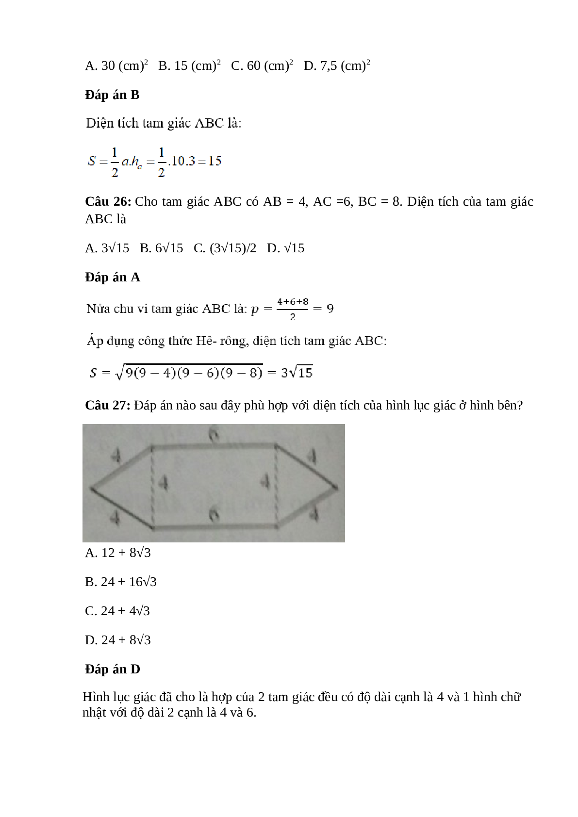 Trắc nghiệm Hệ thức lượng trong tam giác (phần 2) có đáp án – Toán lớp 10 (trang 3)