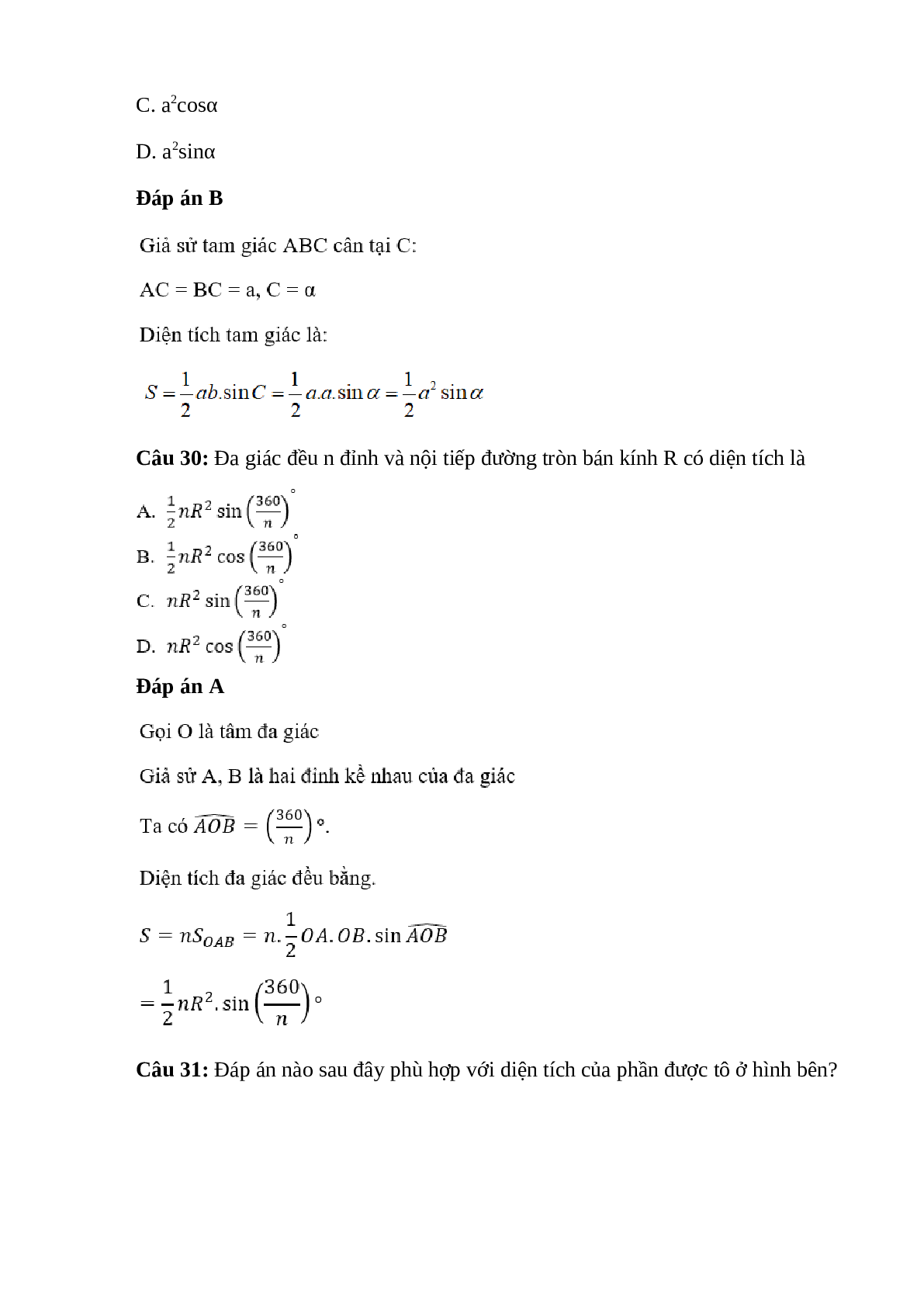 Trắc nghiệm Hệ thức lượng trong tam giác (phần 2) có đáp án – Toán lớp 10 (trang 5)