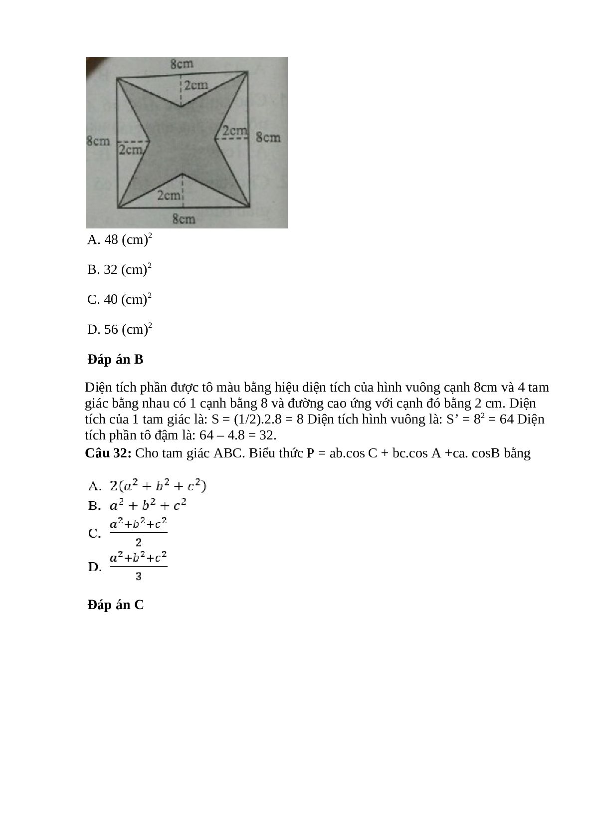Trắc nghiệm Hệ thức lượng trong tam giác (phần 2) có đáp án – Toán lớp 10 (trang 6)