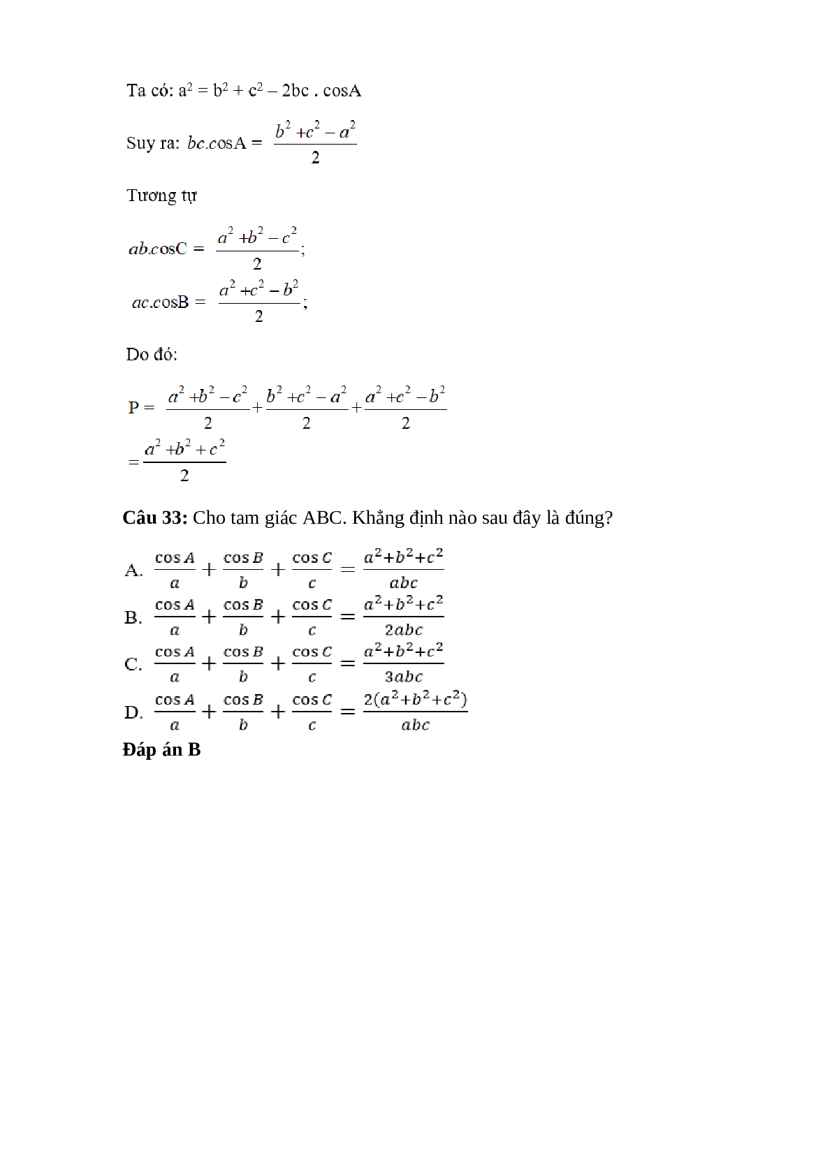 Trắc nghiệm Hệ thức lượng trong tam giác (phần 2) có đáp án – Toán lớp 10 (trang 7)