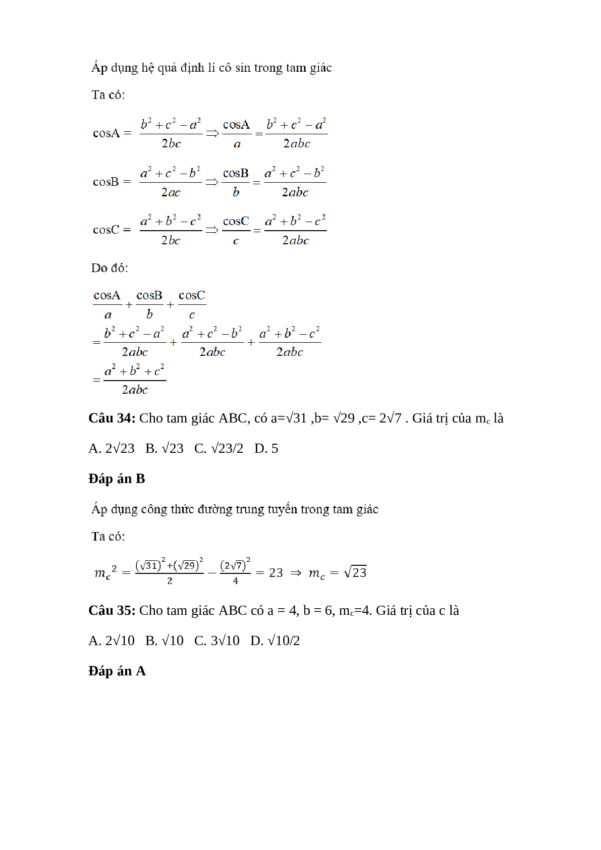 Trắc nghiệm Hệ thức lượng trong tam giác (phần 2) có đáp án – Toán lớp 10 (trang 8)