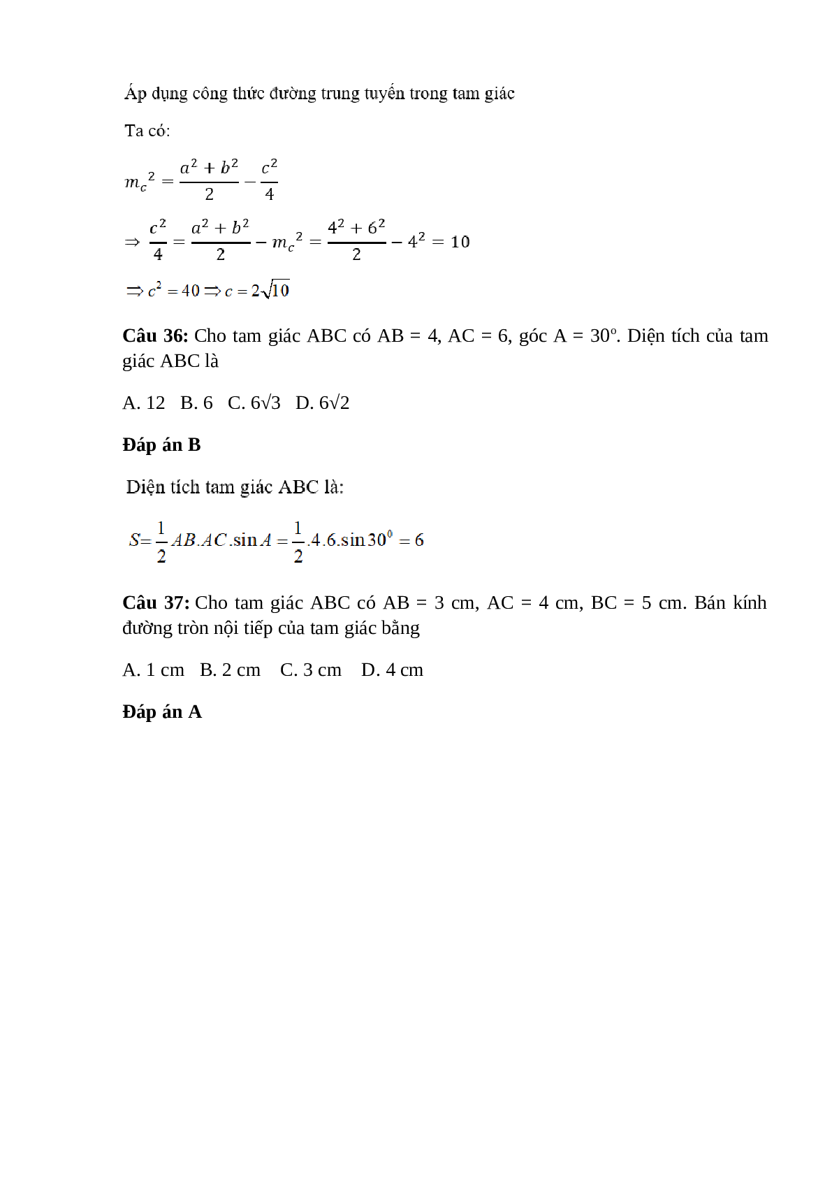 Trắc nghiệm Hệ thức lượng trong tam giác (phần 2) có đáp án – Toán lớp 10 (trang 9)