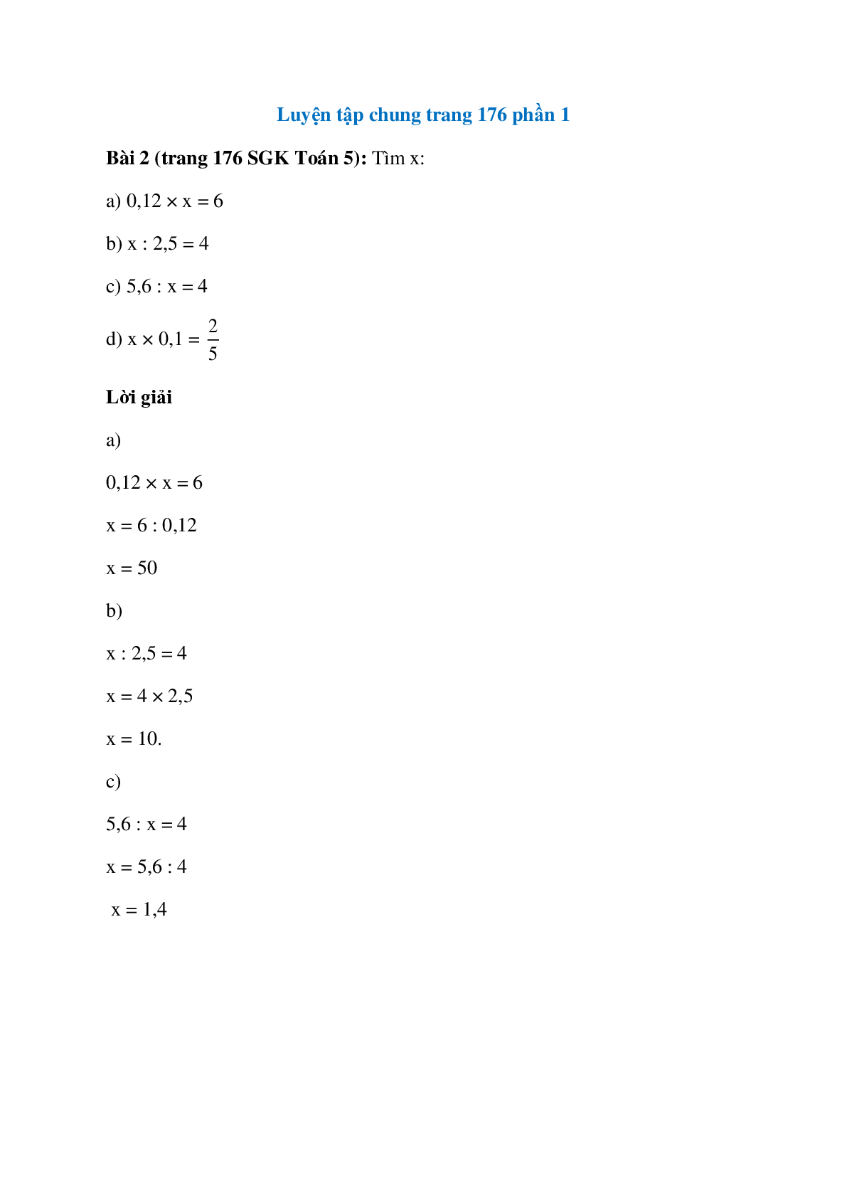 Tìm x: 0,12 × x = 6; x : 2,5 = 4 (trang 1)