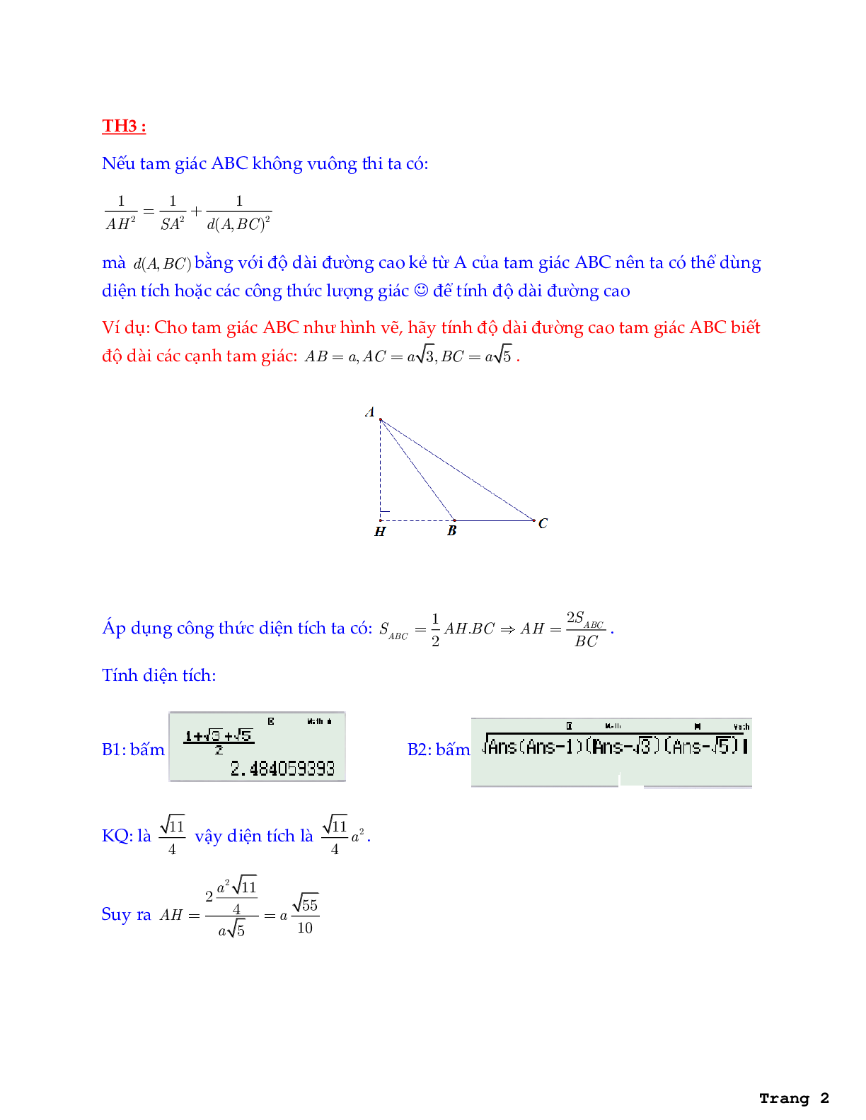 Phương pháp tính nhanh khoảng cách từ điểm đến mặt phẳng (trang 2)