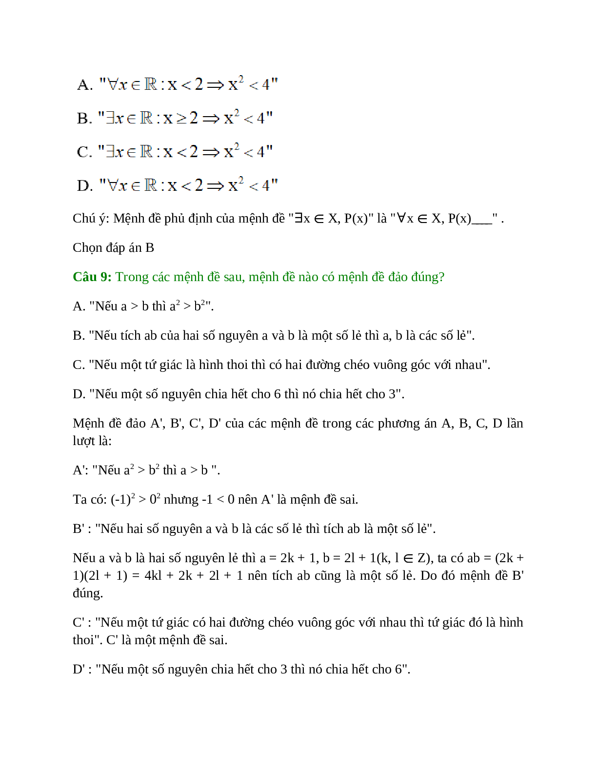 Trắc nghiệm Mệnh đề có đáp án – Toán lớp 10 (trang 5)