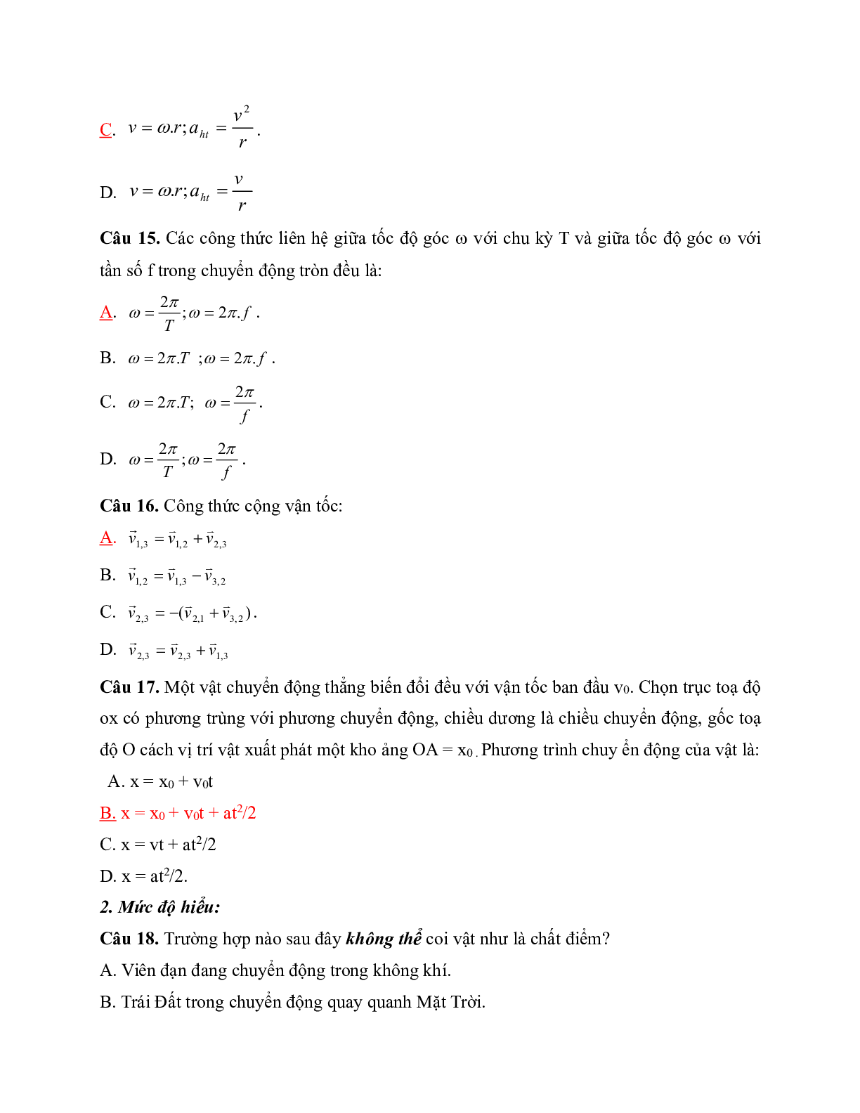 50 Câu trắc nghiệm Động học chất điểm Vật lý lớp 10 có đáp án (trang 4)