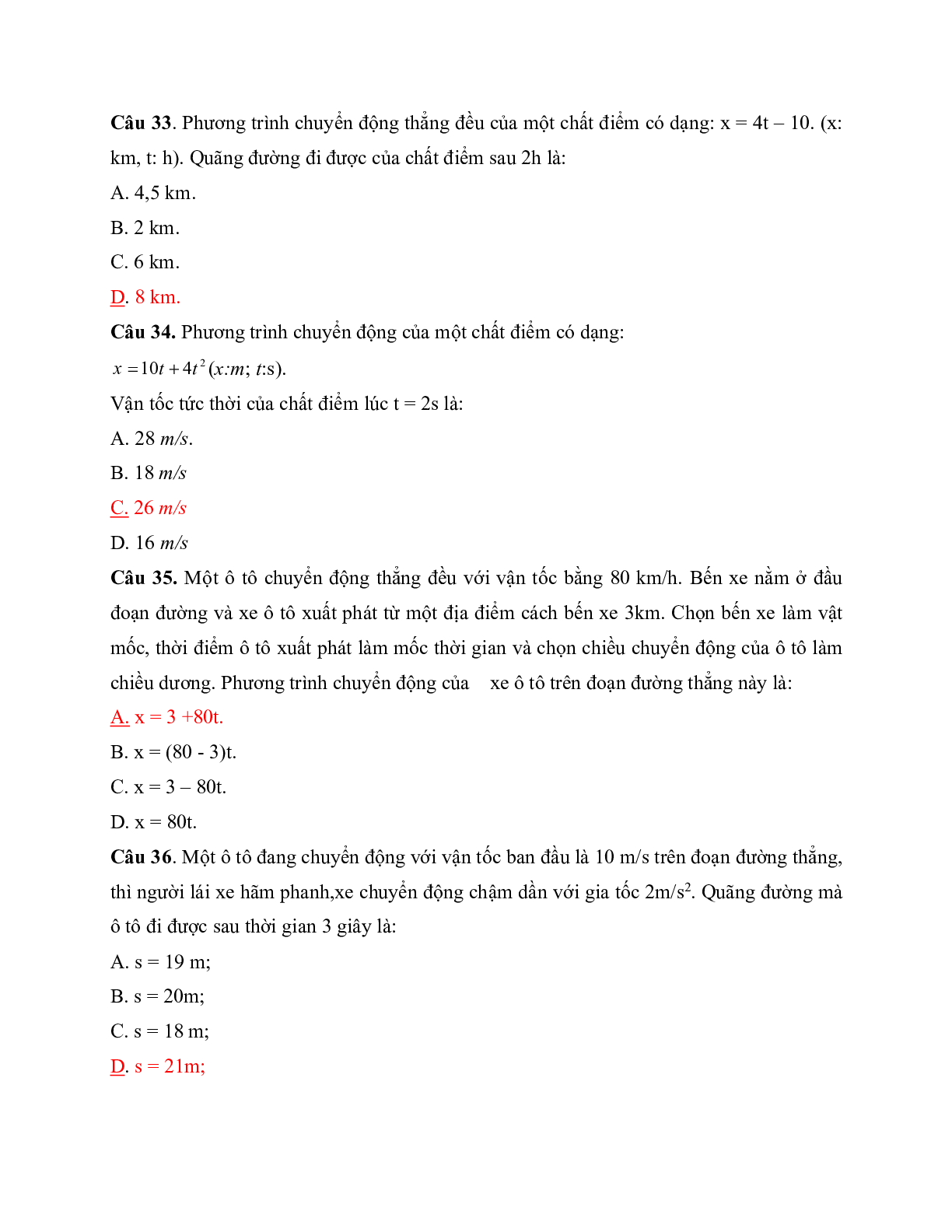 50 Câu trắc nghiệm Động học chất điểm Vật lý lớp 10 có đáp án (trang 8)