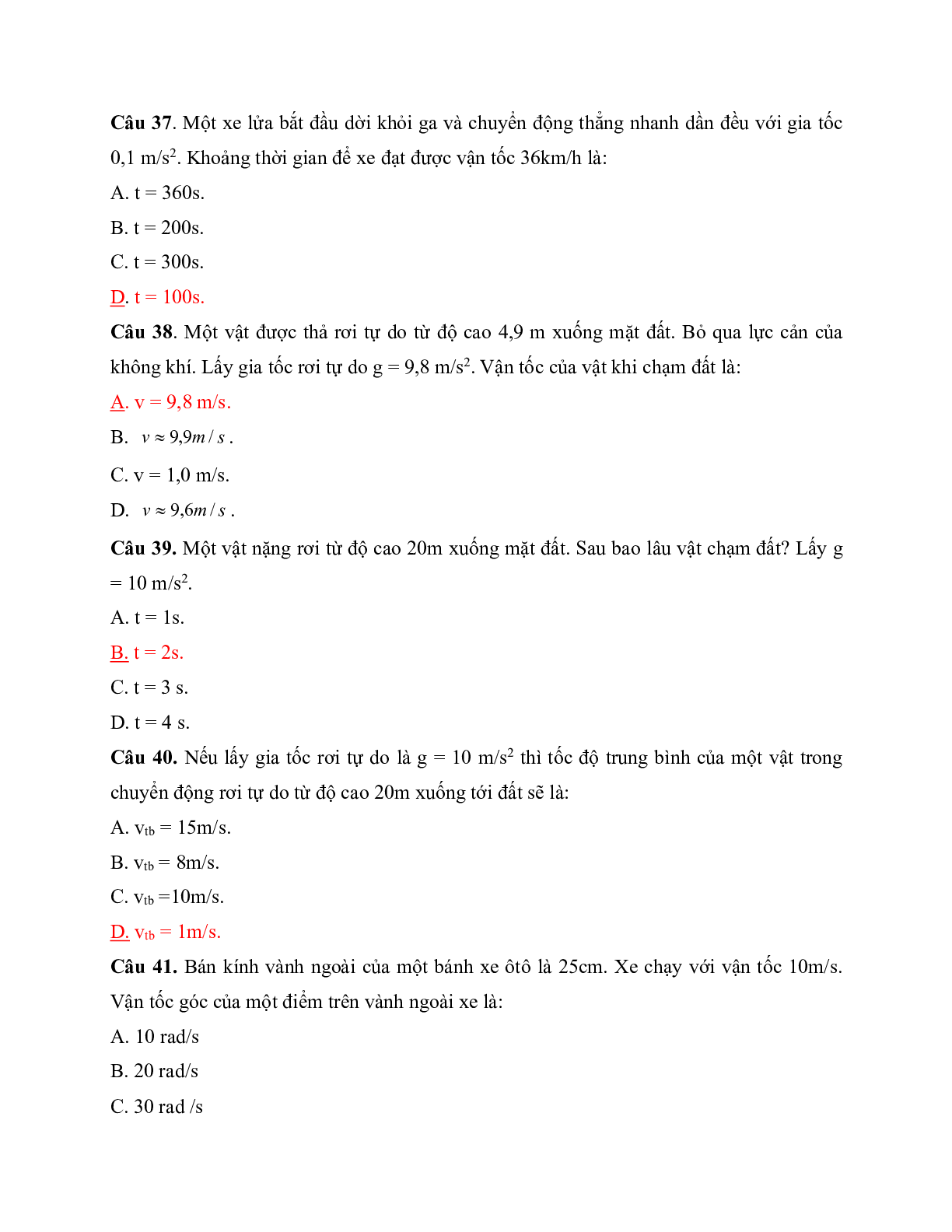 50 Câu trắc nghiệm Động học chất điểm Vật lý lớp 10 có đáp án (trang 9)