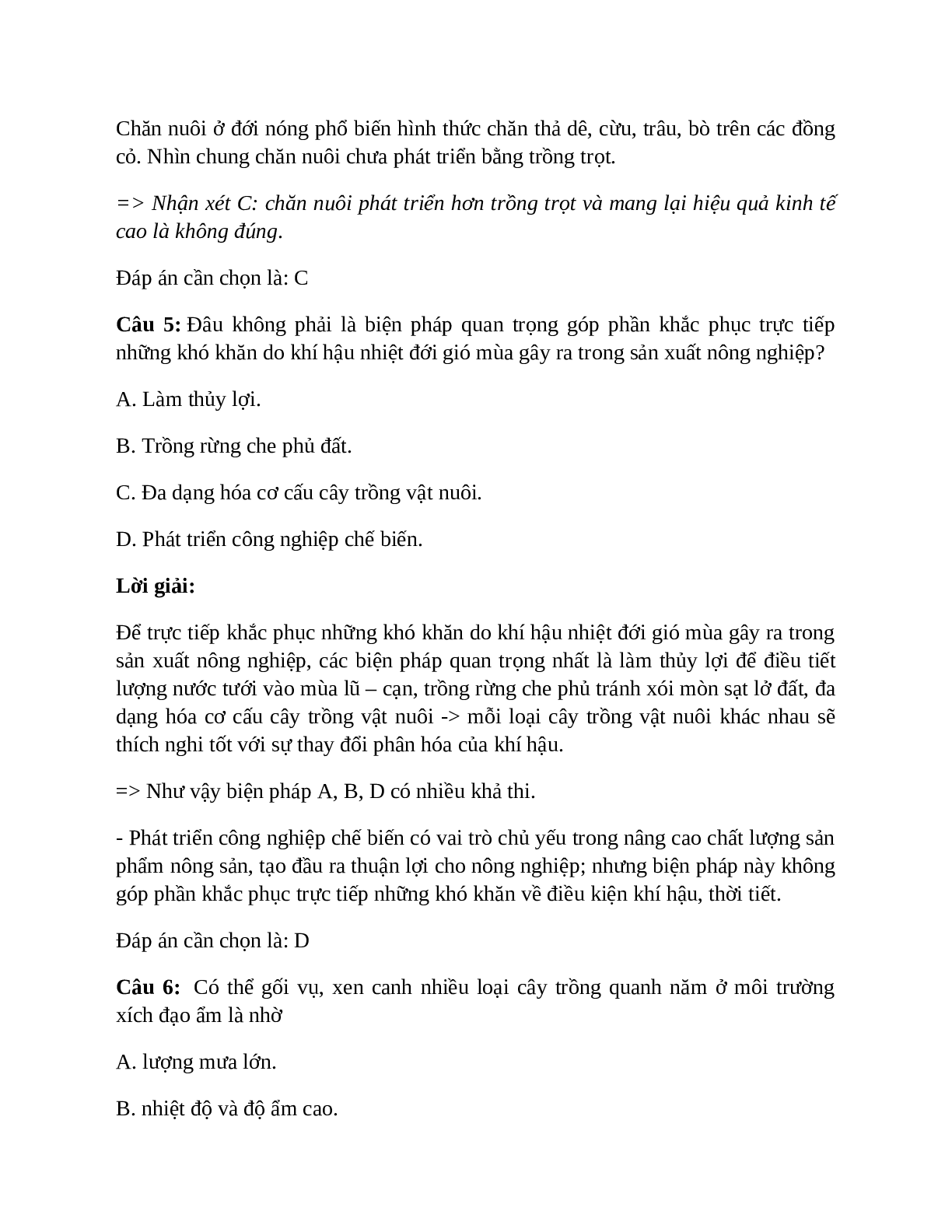 Địa Lí 7 Bài 9 (Lý thuyết và trắc nghiệm): Hoạt động sản xuất nông nghiệp ở đới nóng (trang 5)