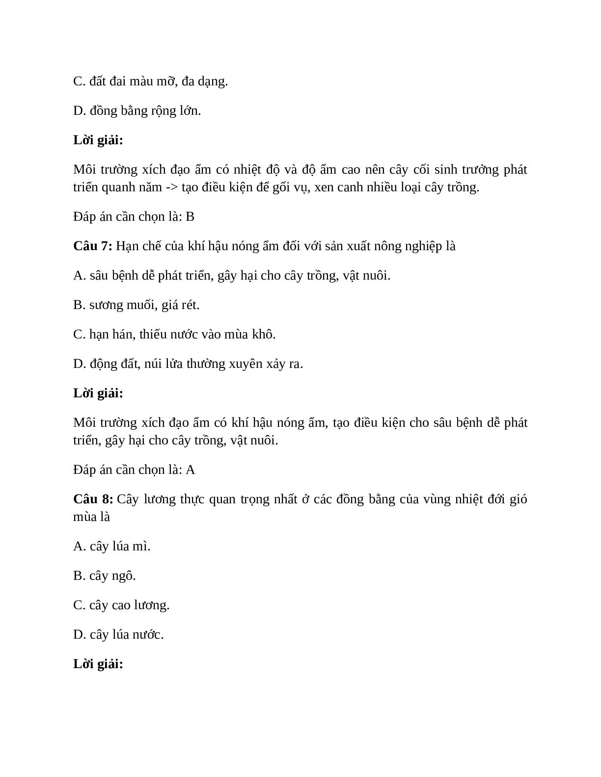 Địa Lí 7 Bài 9 (Lý thuyết và trắc nghiệm): Hoạt động sản xuất nông nghiệp ở đới nóng (trang 6)