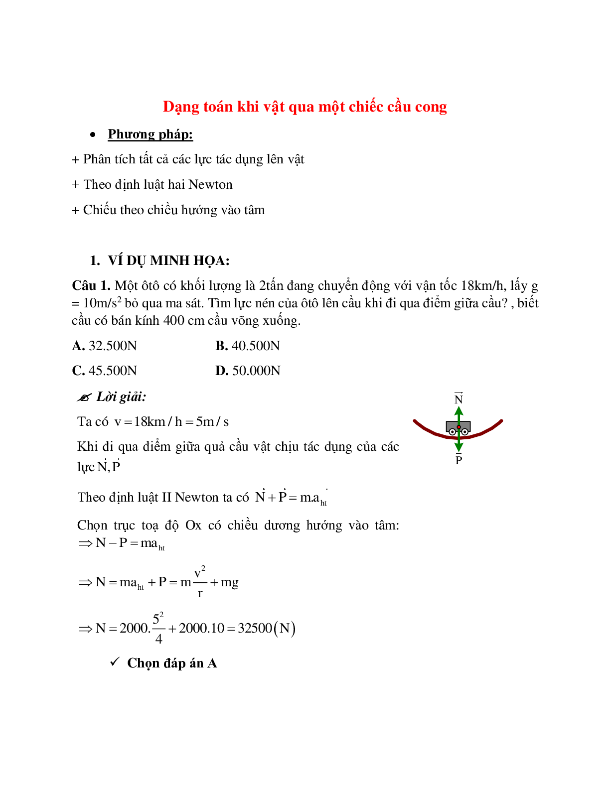 Phương pháp giải và bài tập về Dạng toán khi vật qua một chiếc cầu cong (trang 1)
